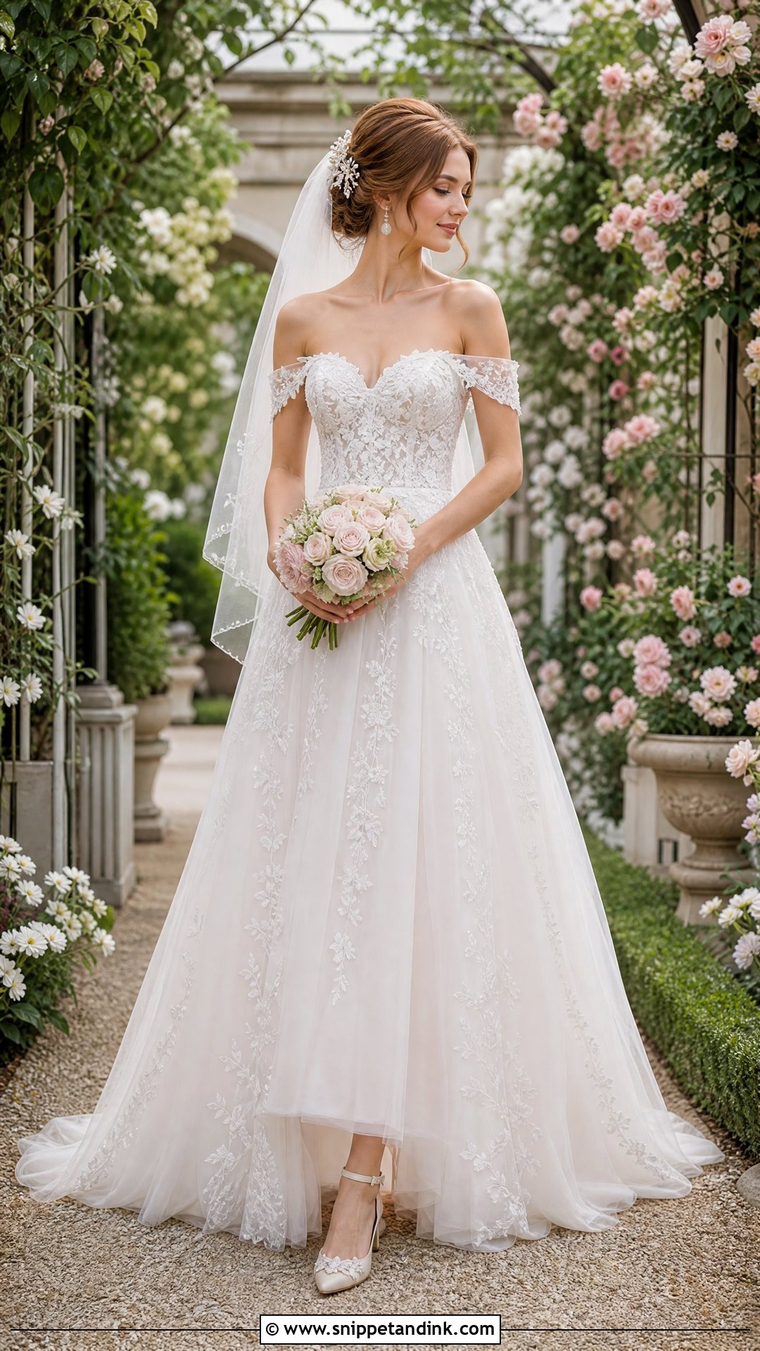 Off Shoulder Lace Fairy Garden Wedding Dress - Snippet and Ink - 20 Fairy Garden Wedding Dress Ideas