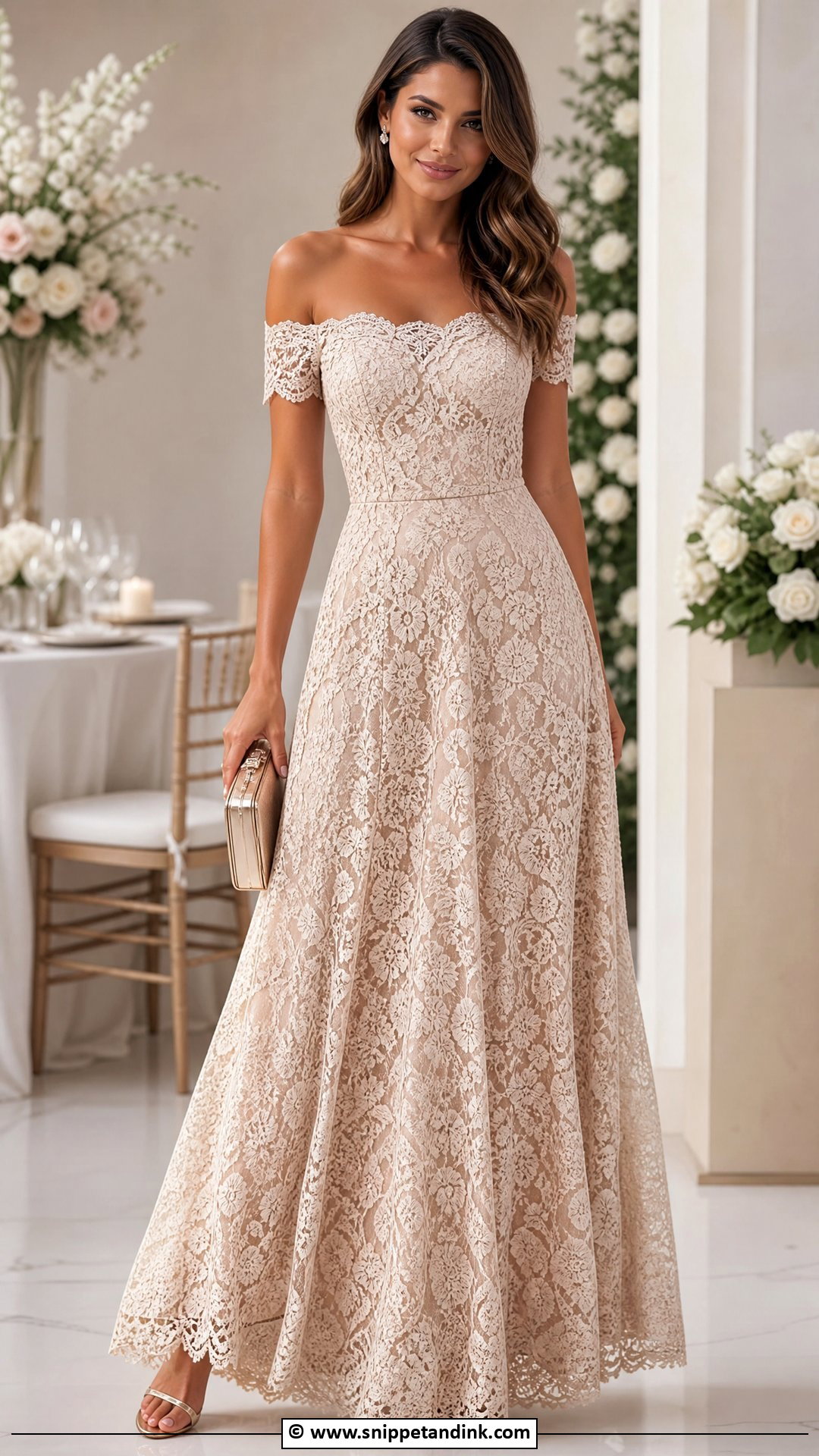 Off Shoulder Lace Gown - Snippet and Ink - 35 Lace Gown Ideas