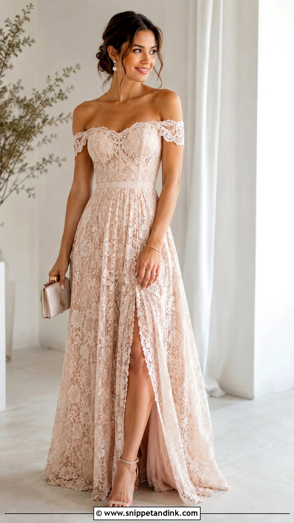 Off Shoulder Lace Gown - Snippet and Ink - 25 Beautiful Lace Gown Styles