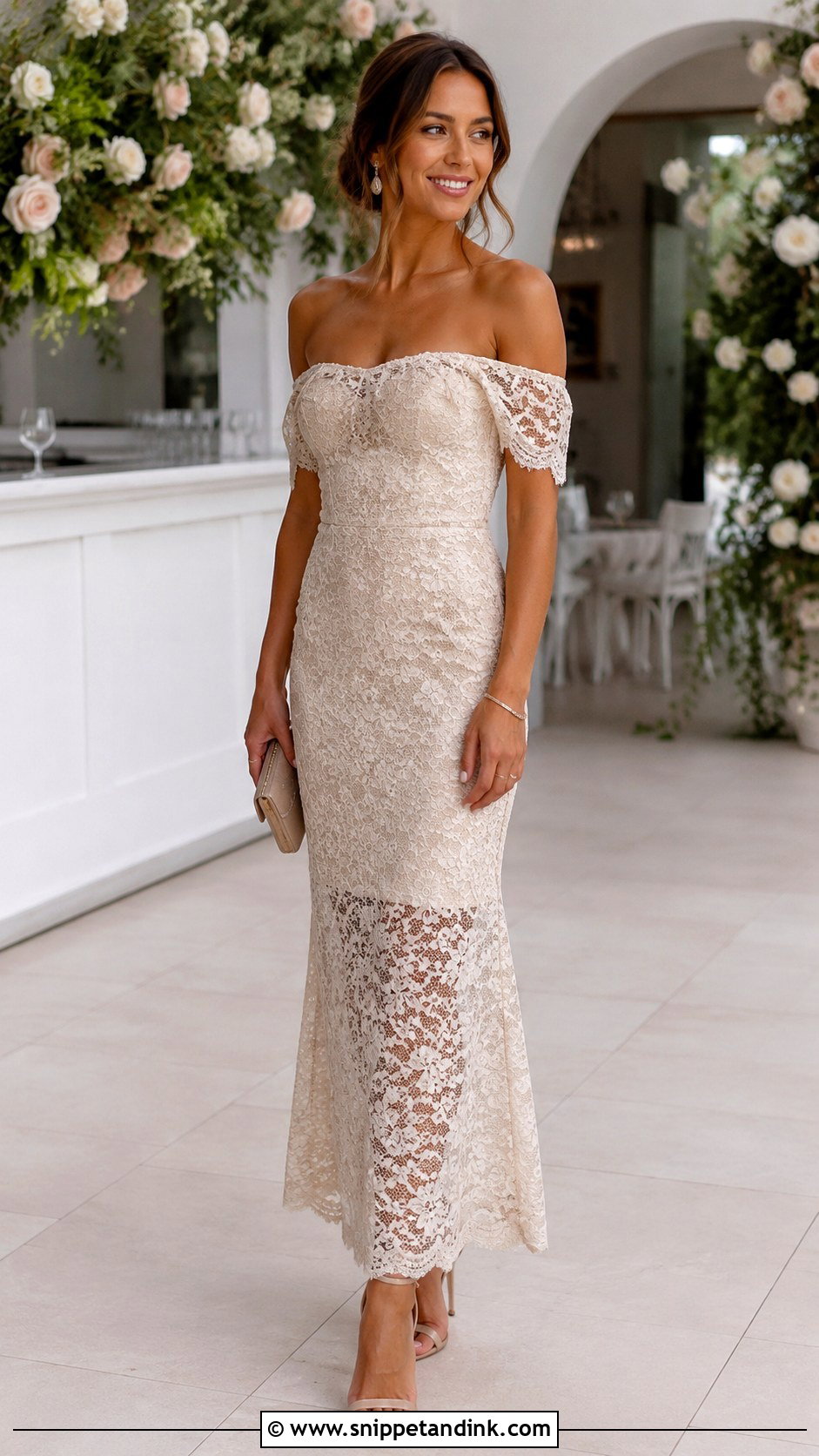Off Shoulder Lace Gown With Drop Earrings - Snippet and Ink - 25 Latest Style for Lace Gown Ideas