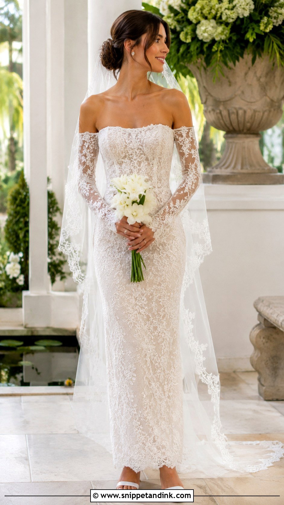 Off Shoulder Lace Sheath Wedding Dress - Snippet and Ink - 20 Allure Bridal Couture Ideas