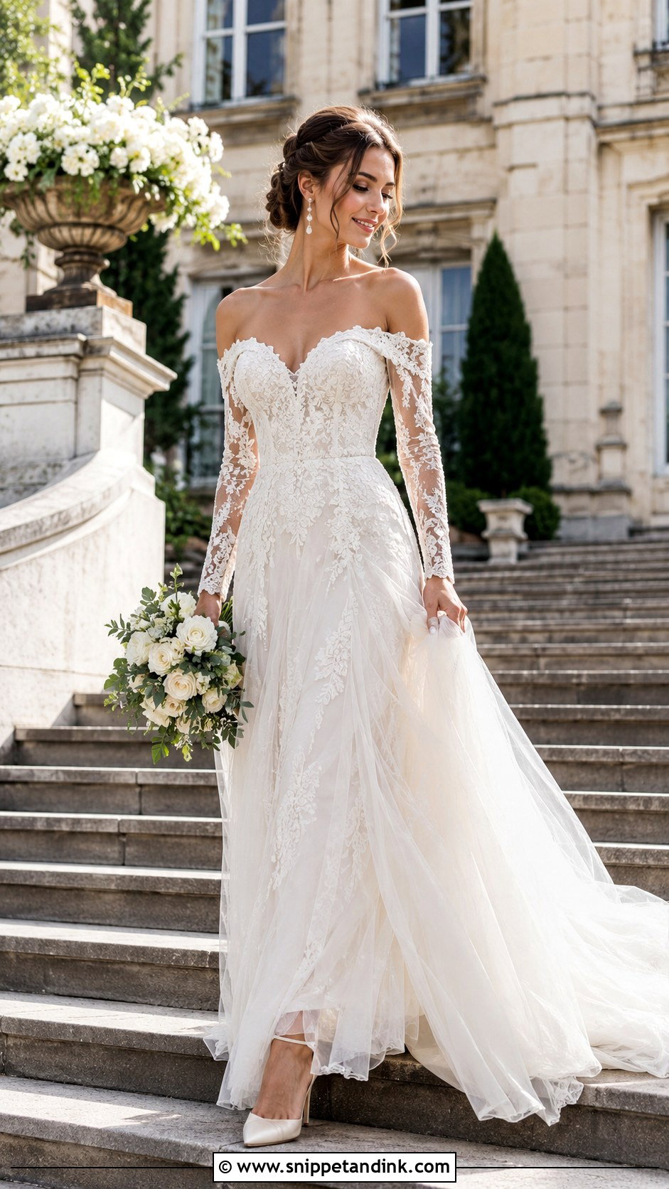 Off Shoulder Lace Sleeve Wedding Dress - Snippet and Ink - 25 Lace Sleeves Wedding Dresses