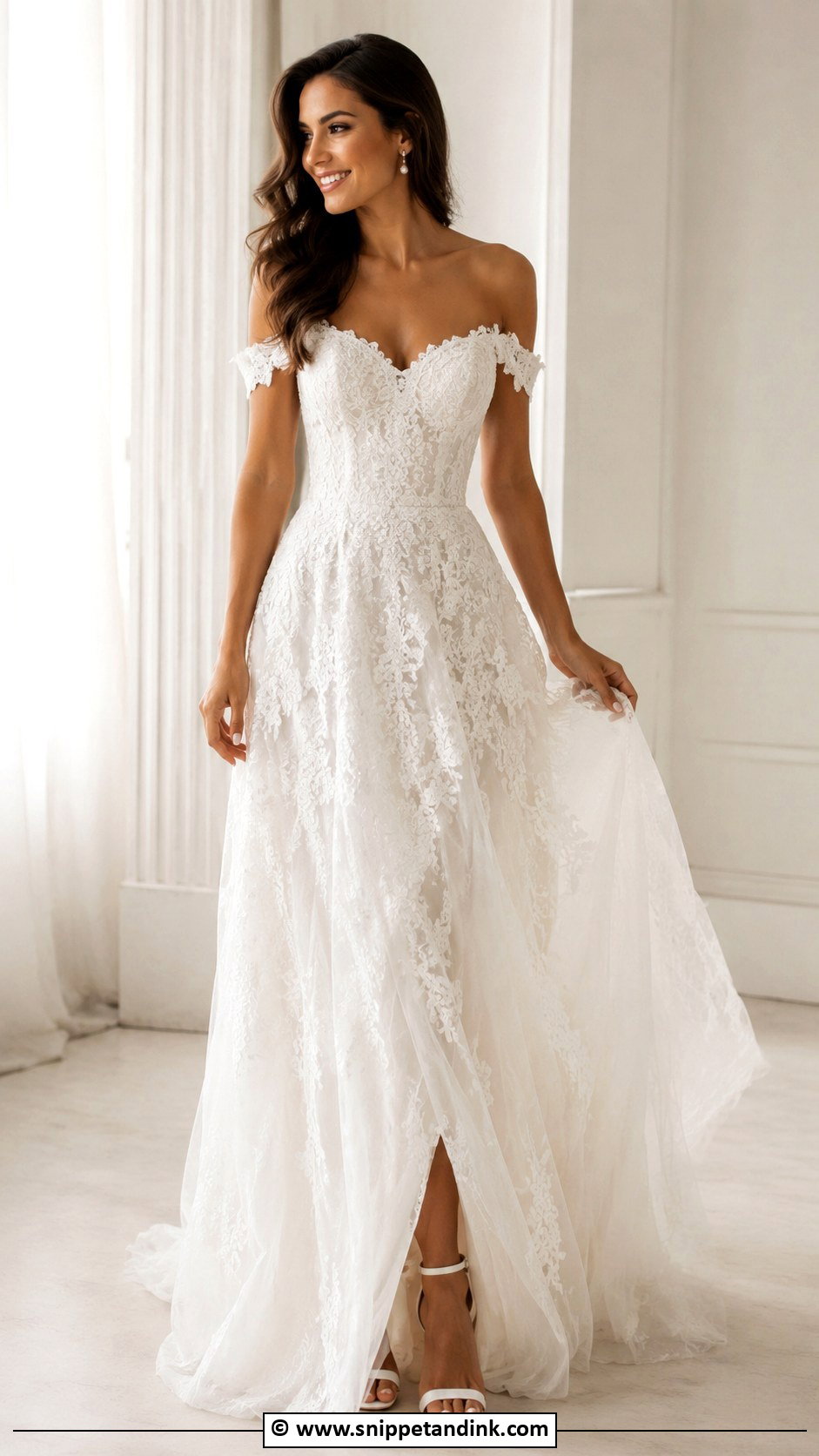 Off Shoulder Lace Wedding Dress - Snippet and Ink - 25 Lacy Wedding Dresses