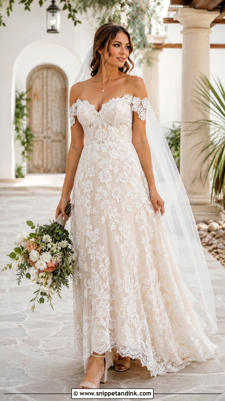 Off Shoulder Lace Wedding Dress - Snippet and Ink - 20 Boho Vintage Wedding Dress Ideas