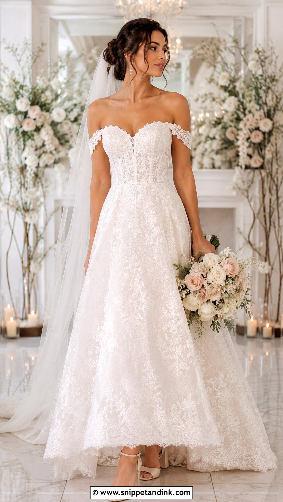 Off Shoulder Lace Wedding Dress - Snippet and Ink - 20 Lace Wedding Dress Inspo Ideas