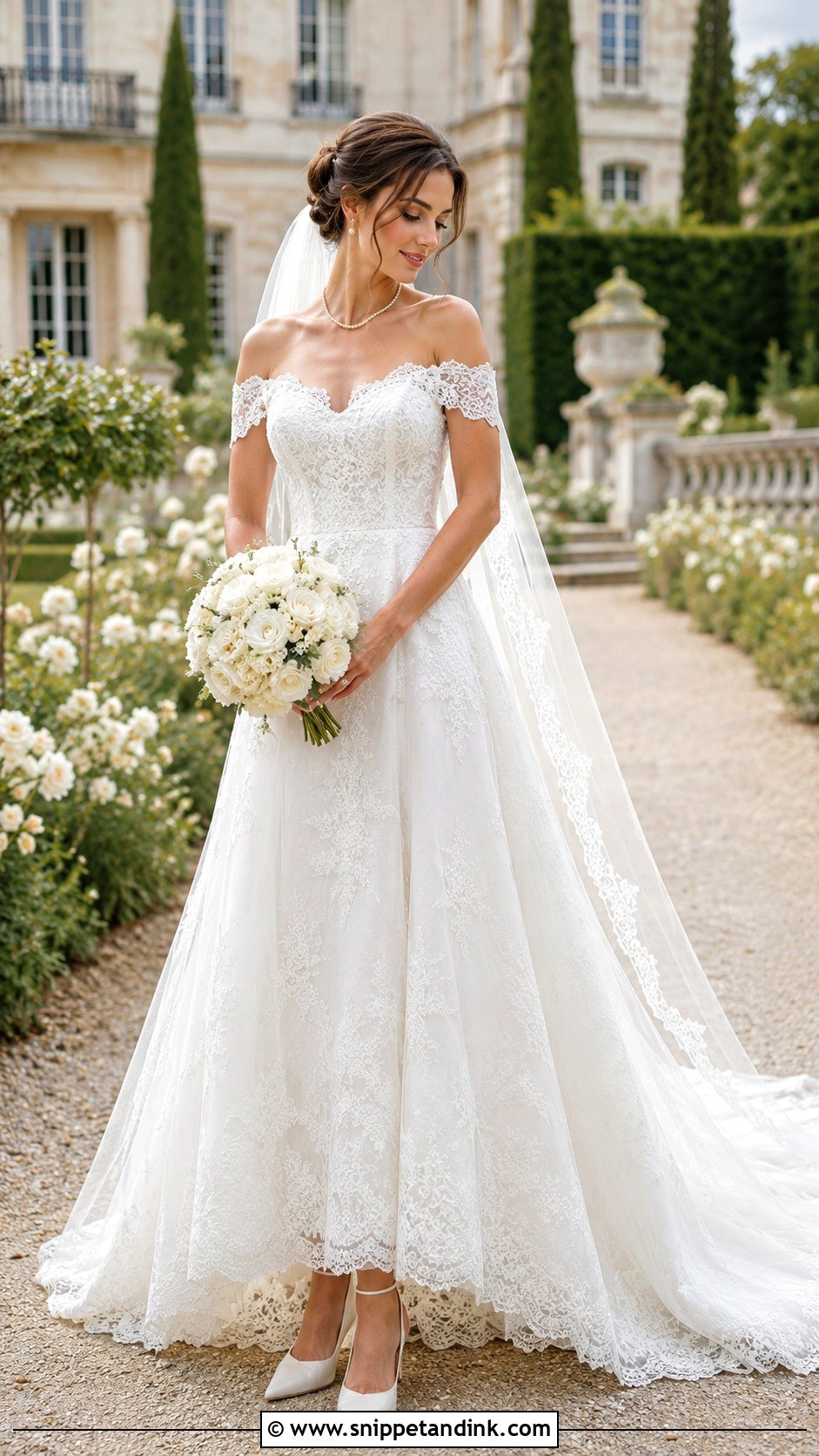 Off Shoulder Lace Wedding Dress - Snippet and Ink - 20 Lacey Wedding Dress Ideas