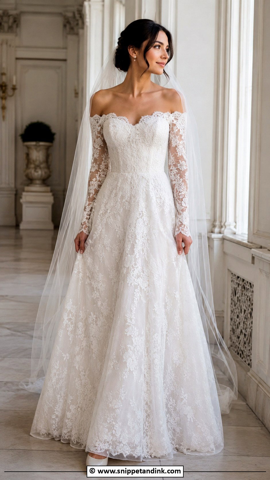 Off Shoulder Lace Wedding Dress - Snippet and Ink - 35 Off Shoulder Wedding Dress Ideas
