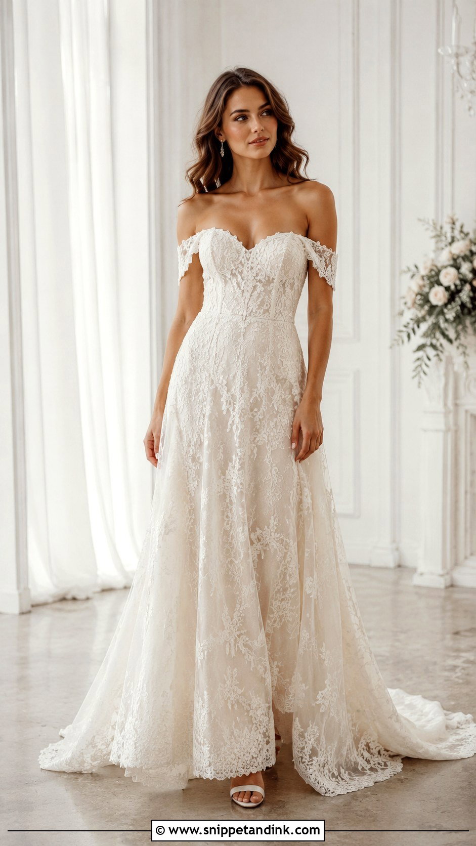 Off Shoulder Lace Wedding Dress - Snippet and Ink - 30 Vintage Lace Wedding Dress Ideas