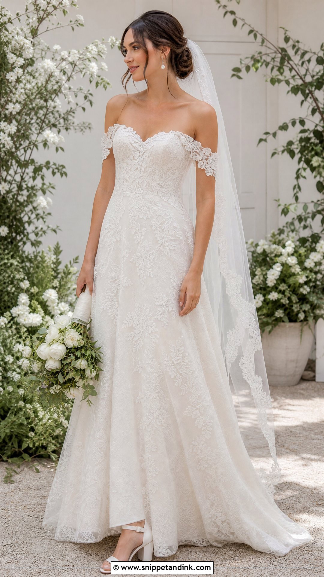 Off Shoulder Lace Wedding Dress - Snippet and Ink - 25 Regal Wedding Dress Ideas
