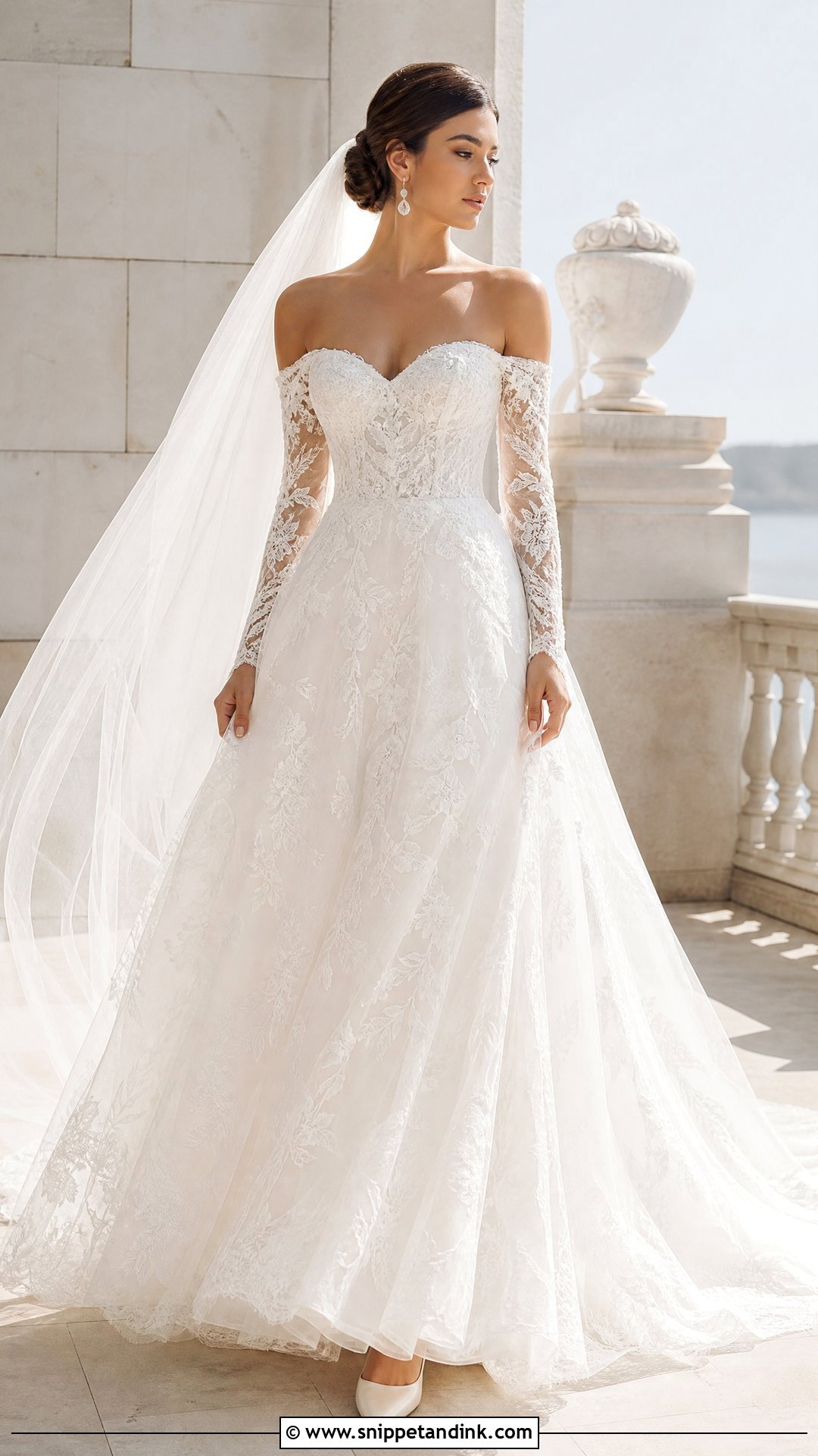 Off Shoulder Lace Wedding Dress With Long Sleeves - Snippet and Ink - 20 Vintage Lace Wedding Dress with Sleeves