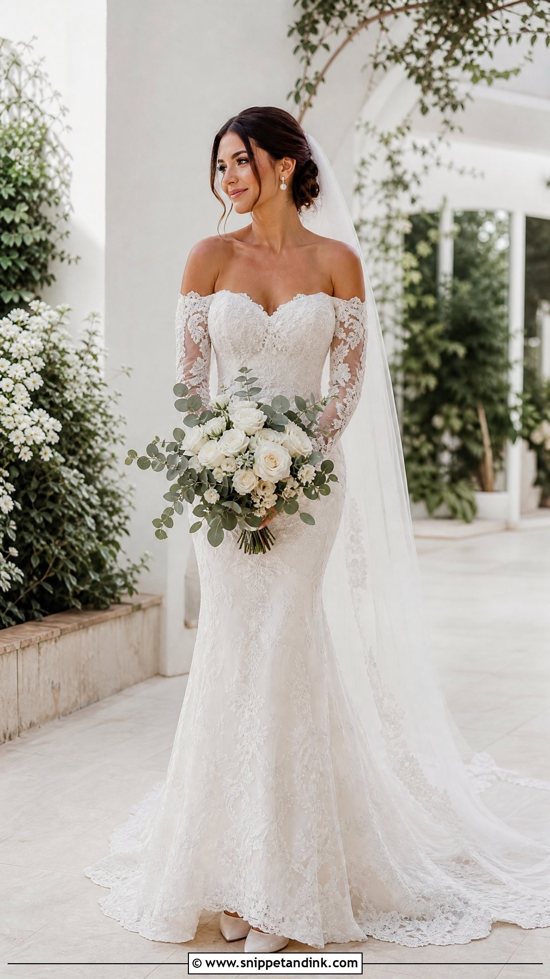 Off Shoulder Lace Wedding Dress With Sleeves - Snippet and Ink - 25 Fitted Lace Wedding Dress with Sleeves