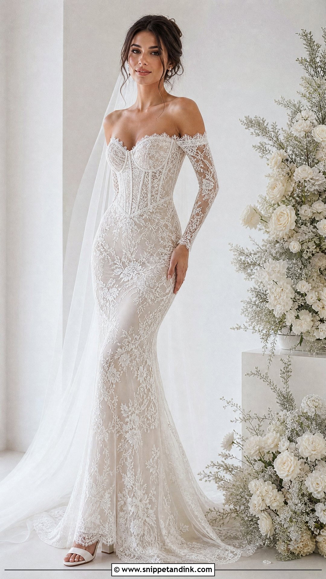 Off Shoulder Lace Wedding Dress With Sleeves - Snippet and Ink - 20 Tight Wedding Dress with Sleeves