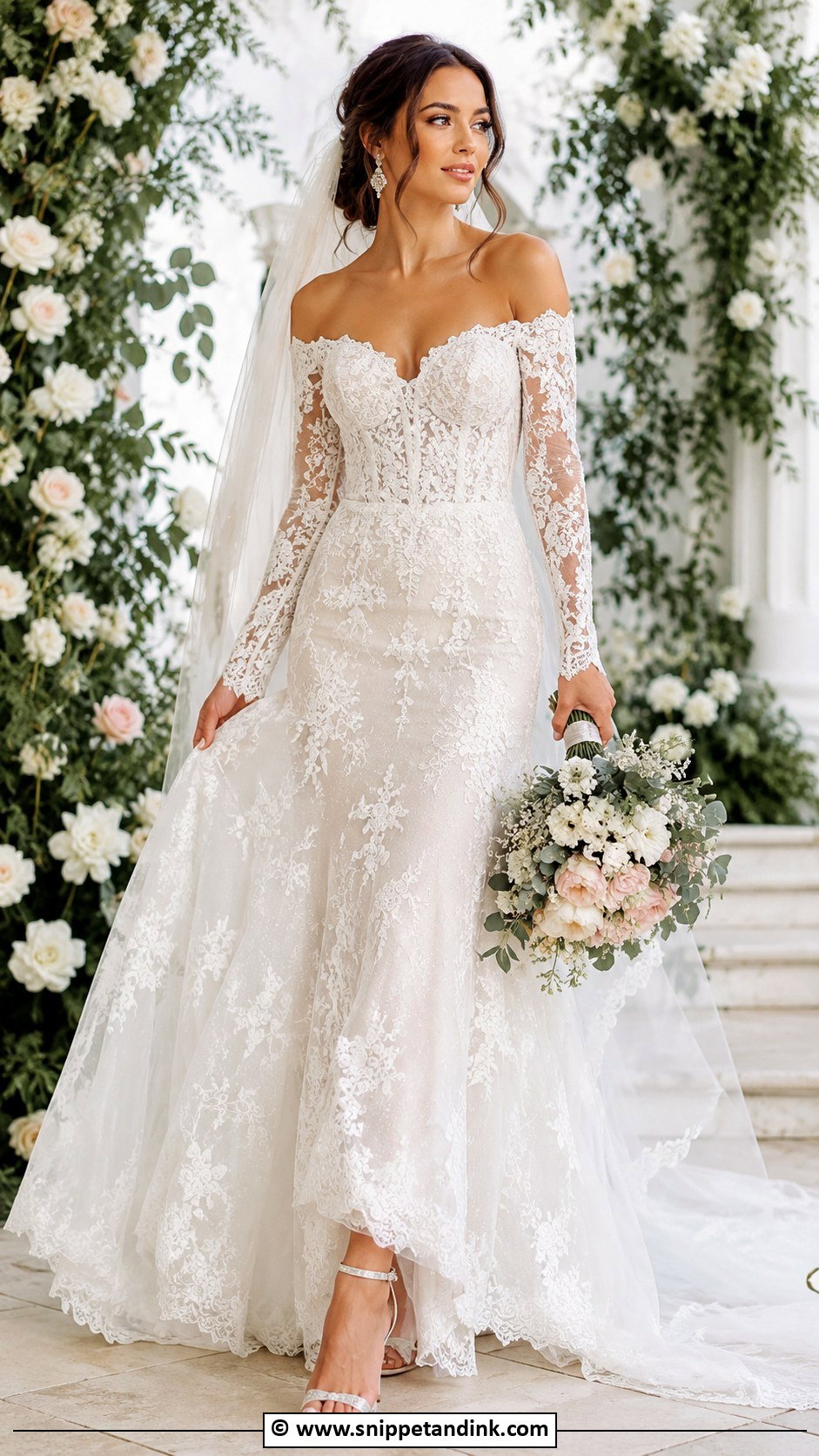 Off Shoulder Lace Wedding Dress With Sleeves - Snippet and Ink - 30 Lace Wedding Dress with Sleeves