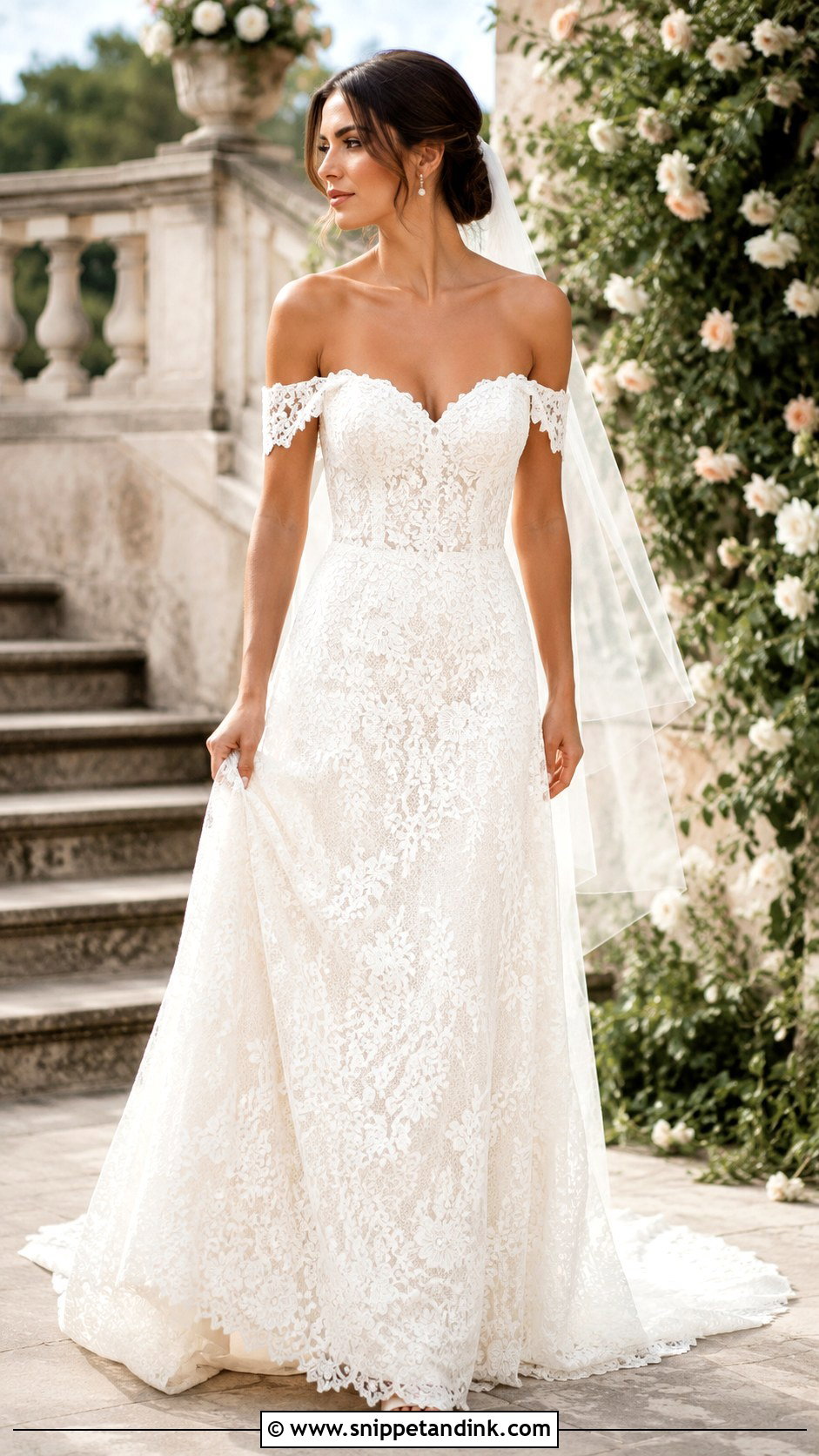 Off Shoulder Lace Wedding Gown - Snippet and Ink - 25 Lace Wedding Gowns