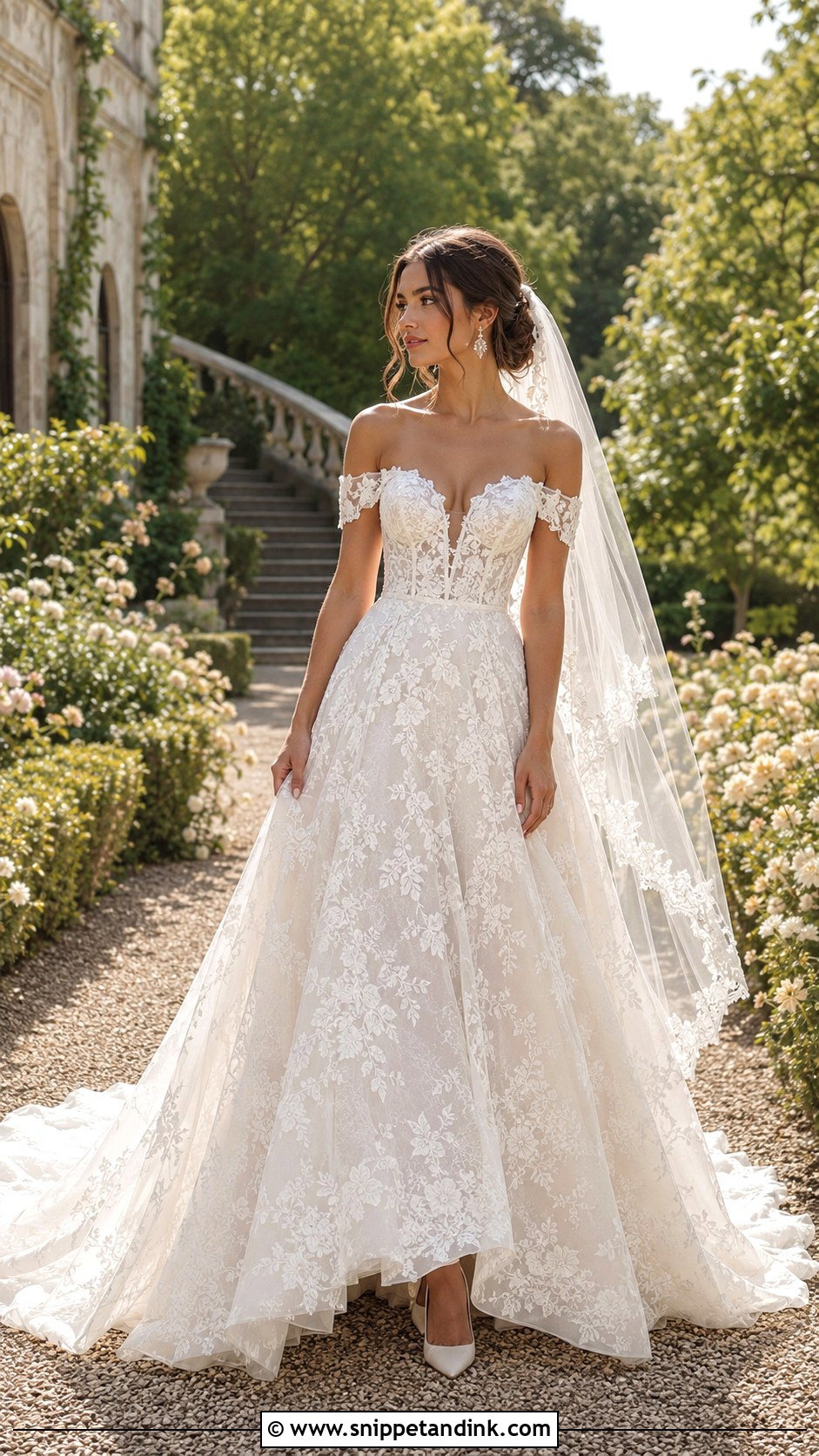 Off Shoulder Lace Wedding Gown - Snippet and Ink - 20 Lace Gown Styles for Wedding