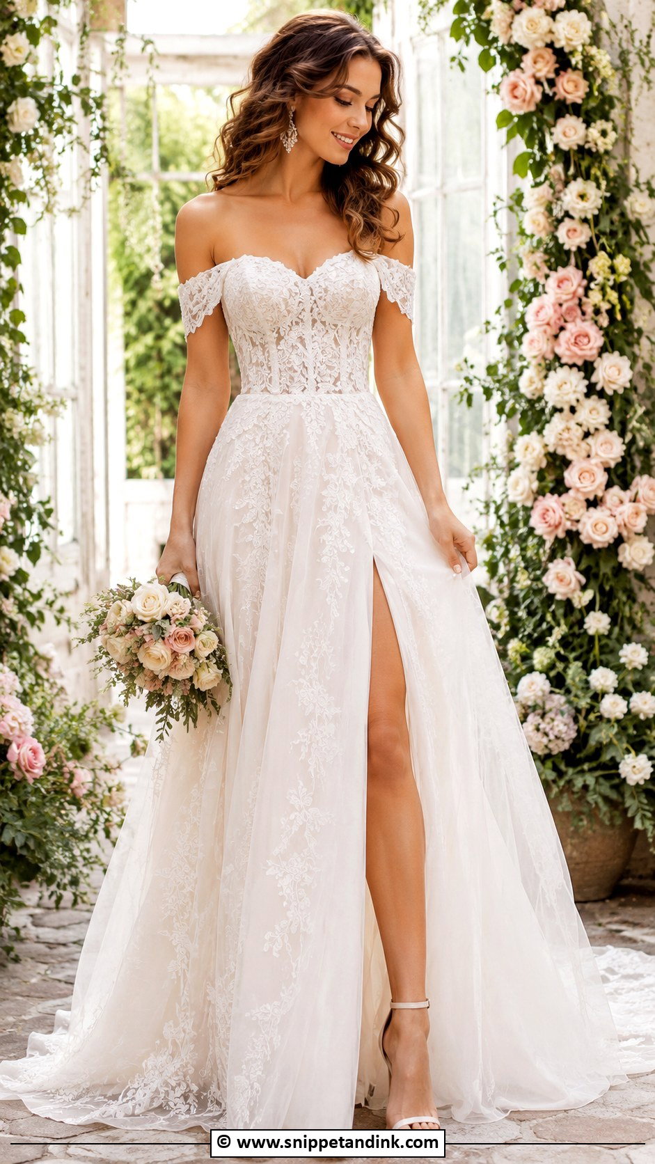 Off Shoulder Lace Wedding Gown - Snippet and Ink - 25 Lace Wedding Gown Ideas