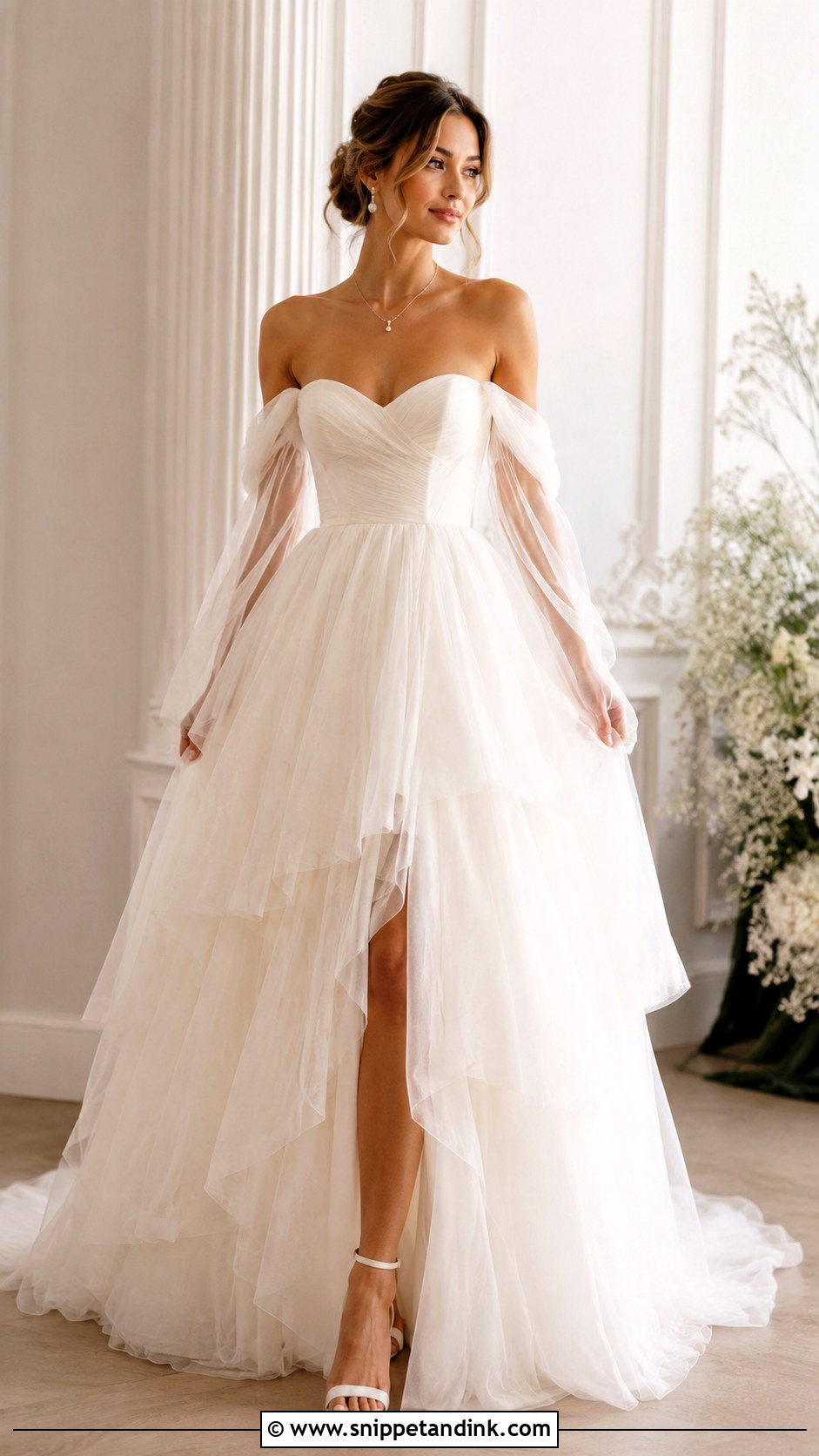 Off Shoulder Layered Skirt Wedding Dress - Snippet and Ink - 20 Layered Skirt Wedding Dress Ideas