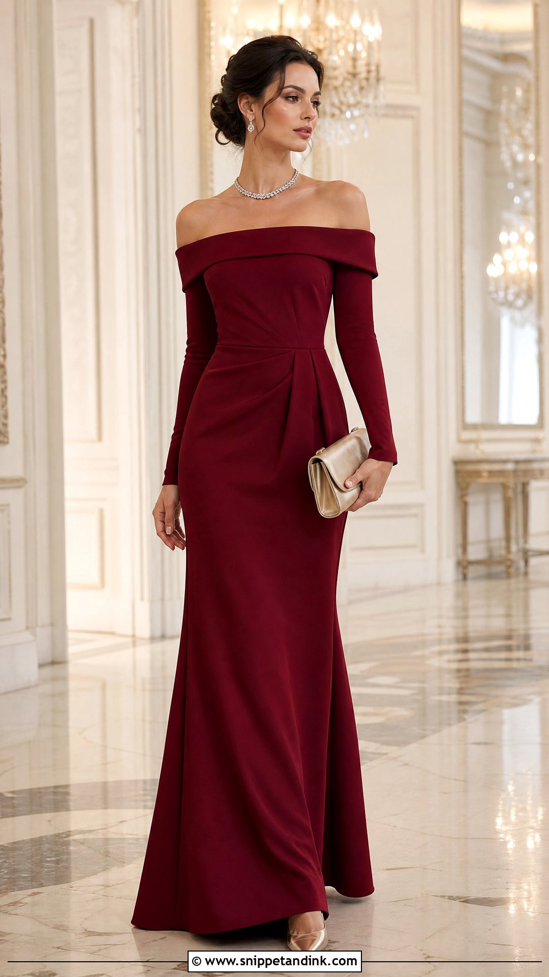 Off Shoulder Long Gown with Sleeves - Snippet and Ink - 20 Long Gown with Sleeves