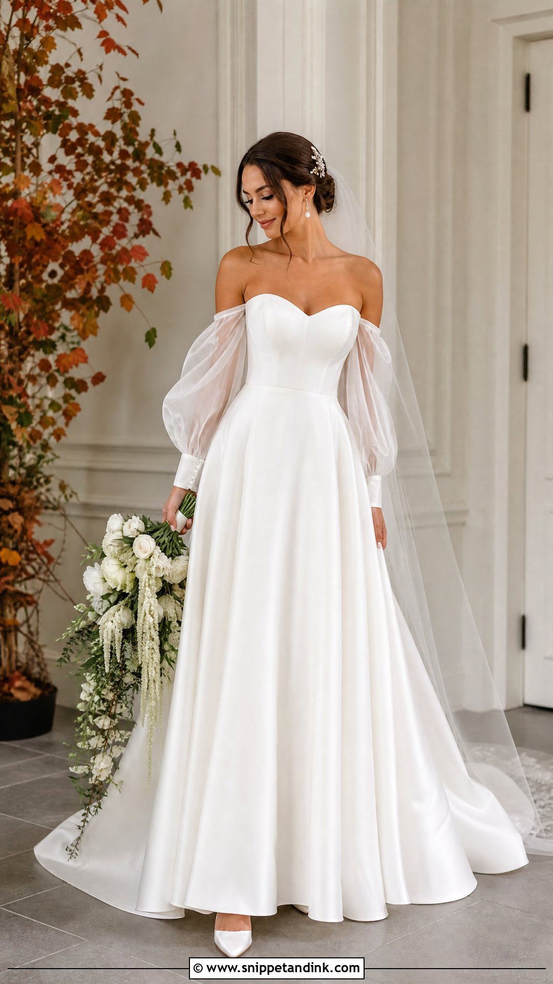 Off Shoulder Long Puff Sleeve Wedding Dress - Snippet and Ink - 20 Off Shoulder Puff Sleeve Wedding Dress Ideas