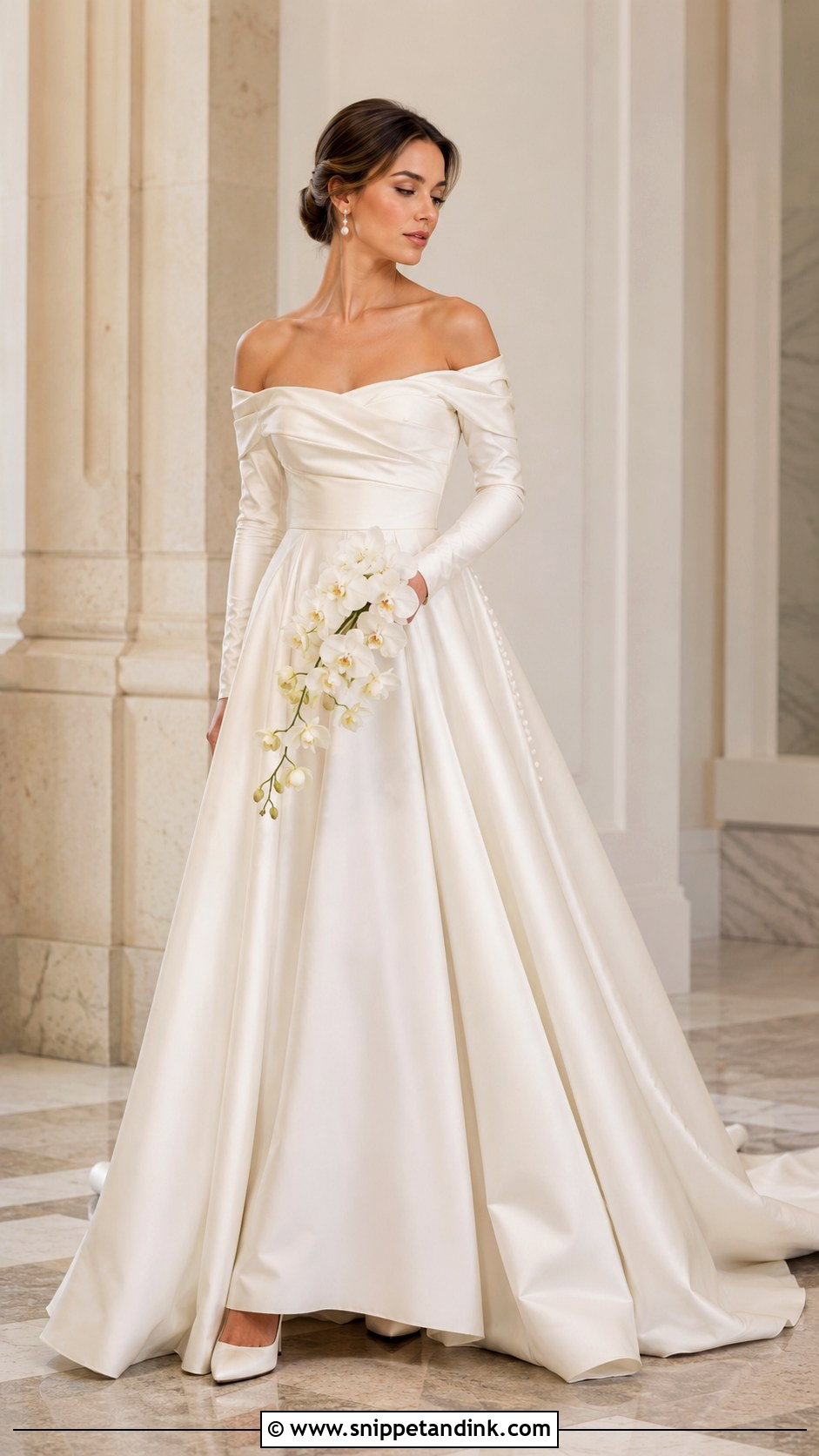 Off Shoulder Long Sleeve A Line Wedding Dress - Snippet and Ink - 20 Long Sleeve a Line Wedding Dress Ideas