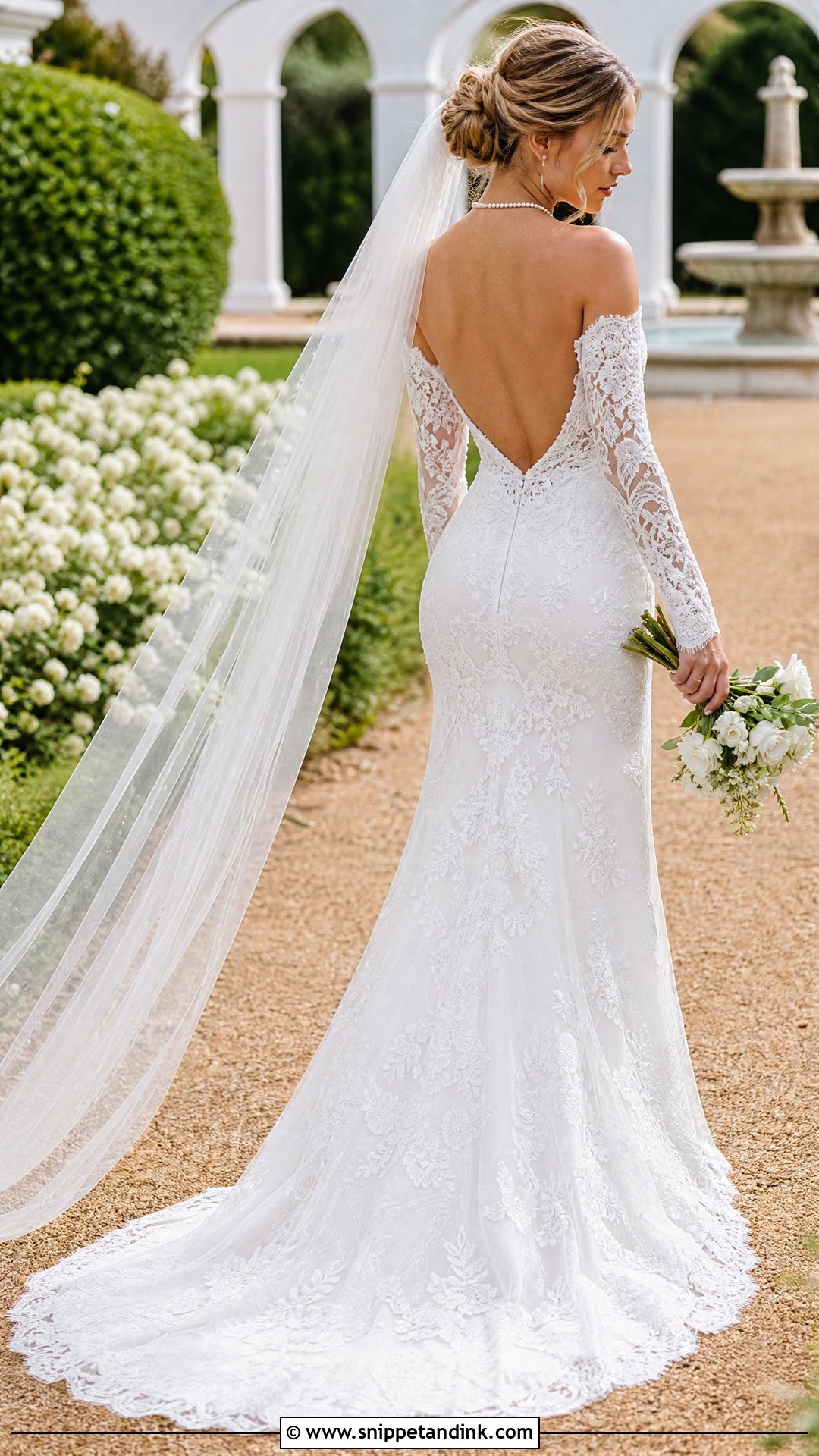 Off Shoulder Long Sleeve Backless Wedding Dress - Snippet and Ink - 25 Long Sleeve Backless Wedding Dress Ideas