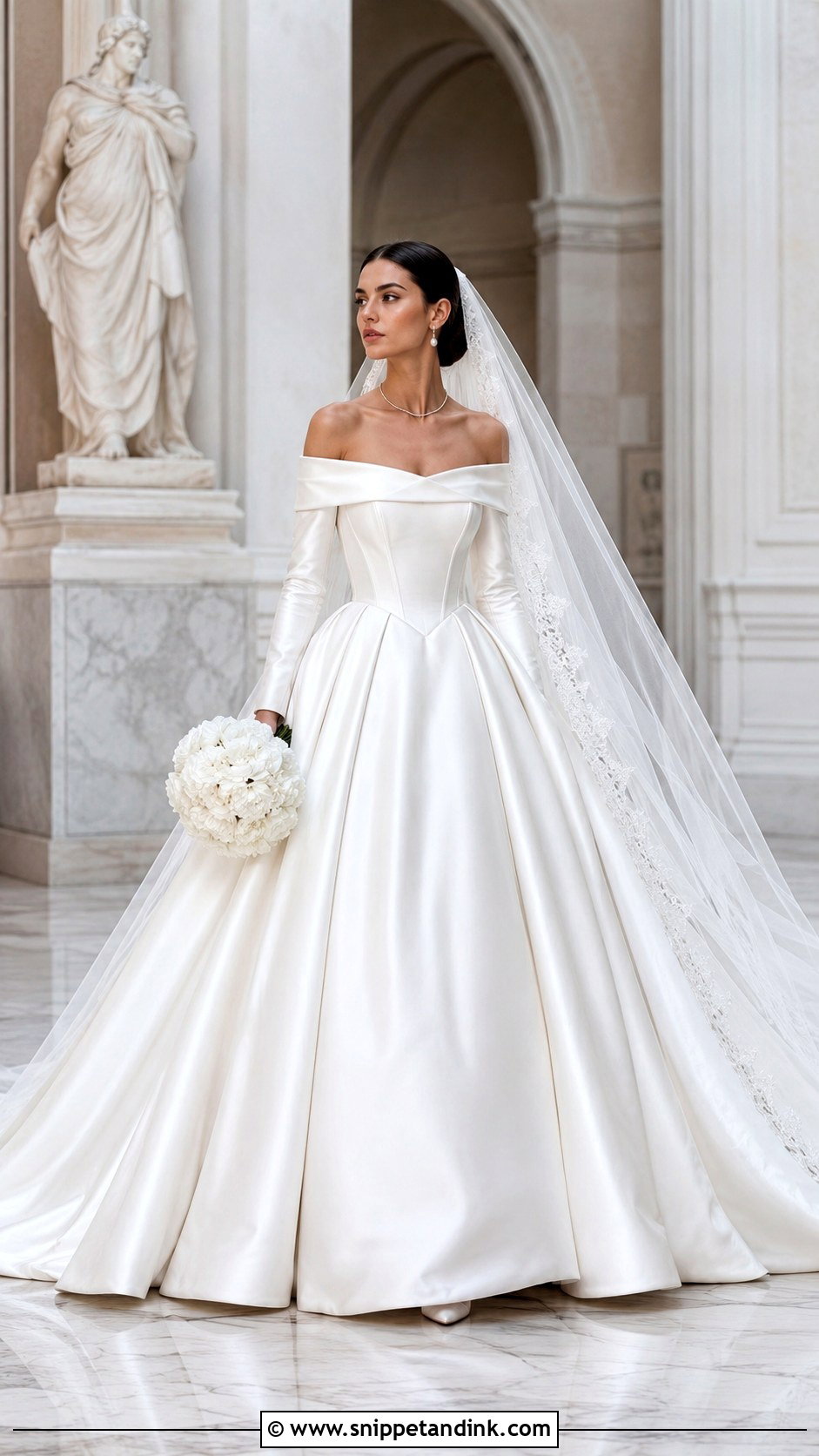 Off Shoulder Long Sleeve Basque Waist Wedding Dress - Snippet and Ink - 20 Long Sleeve Basque Waist Wedding Dress Ideas