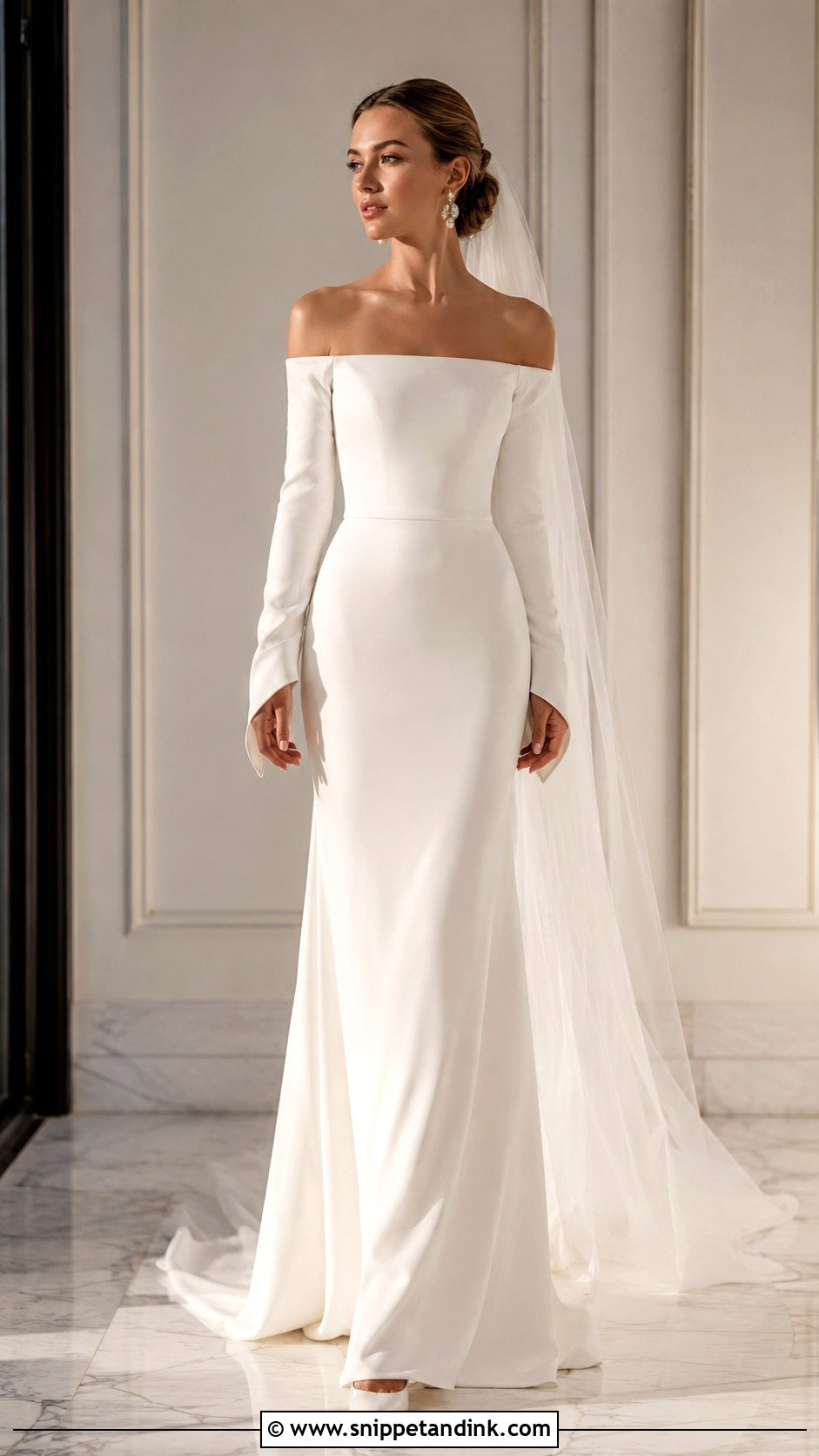 Off Shoulder Long Sleeve Bridal Dress - Snippet and Ink - 20 Long Sleeve Bridal Dresses