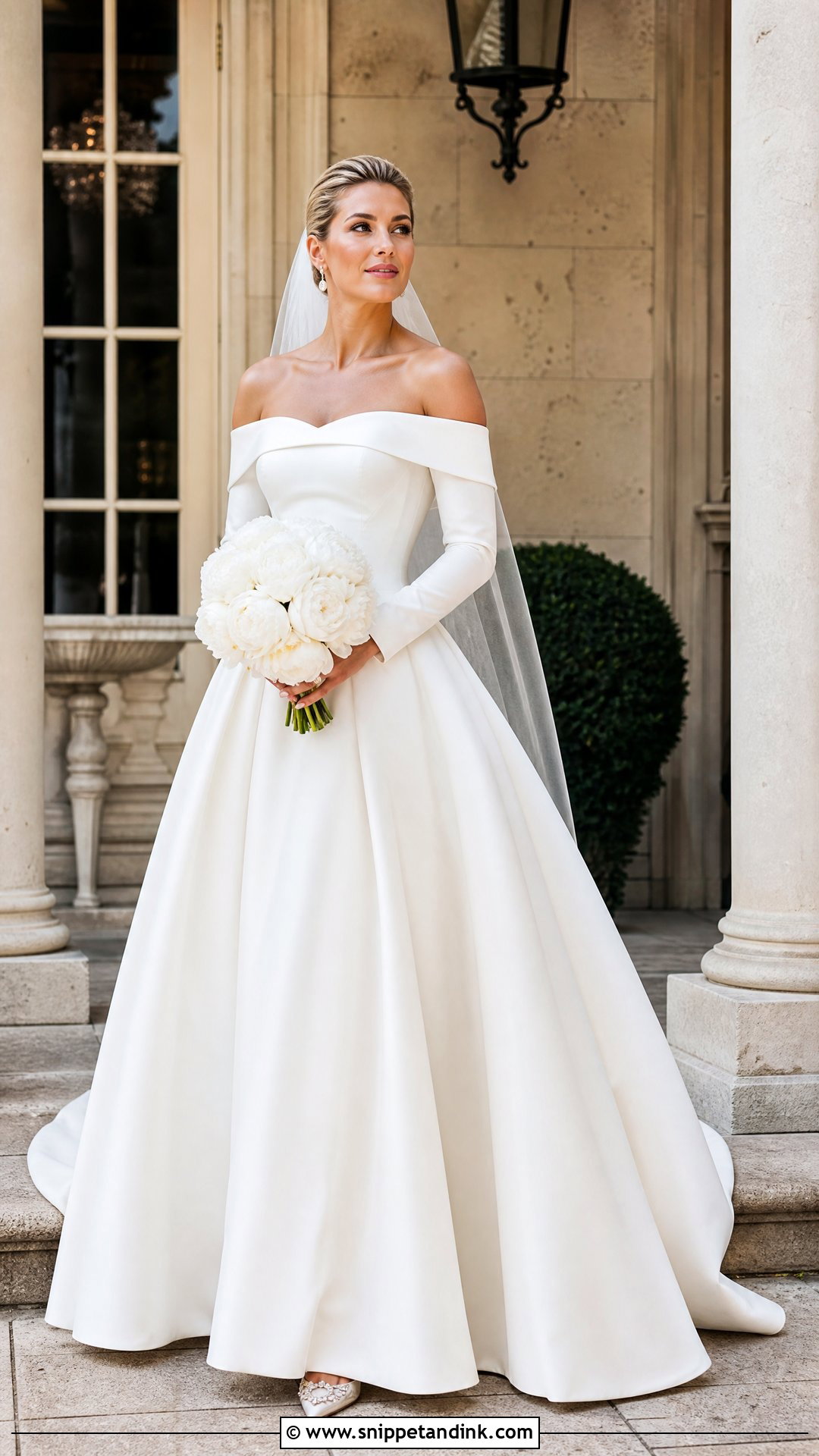 Off Shoulder Long Sleeve Bridal Dress - Snippet and Ink - 20 Bridal Dress Long Sleeve Ideas