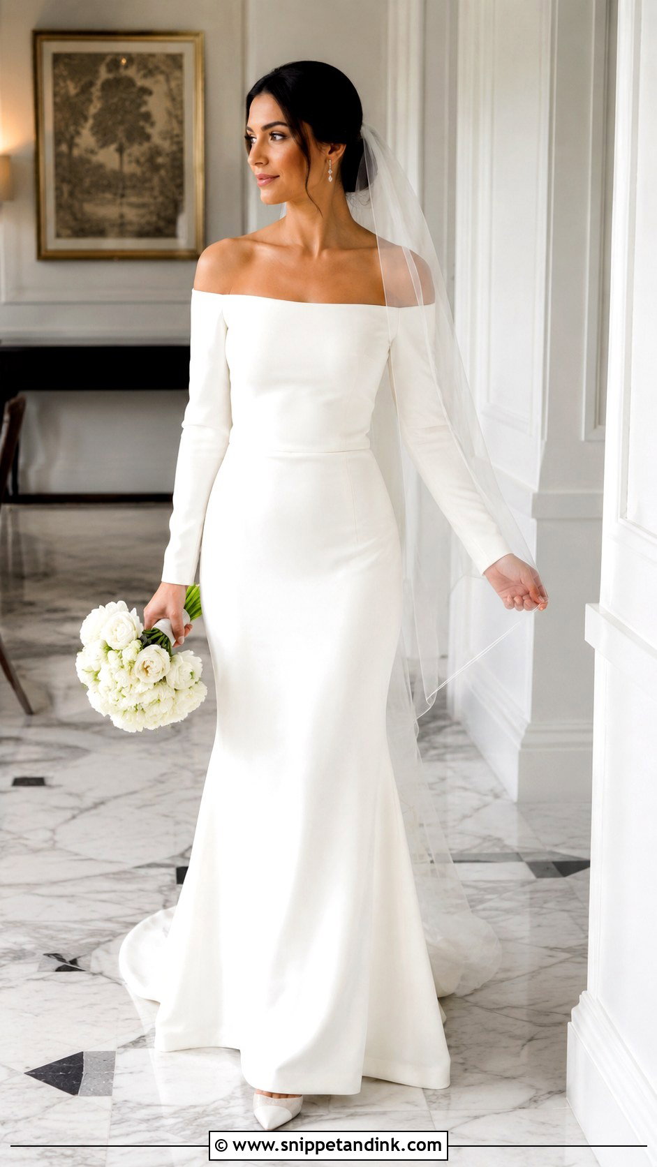 Off Shoulder Long Sleeve Elopement Dress - Snippet and Ink - 20 Long Sleeve Elopement Dress Ideas