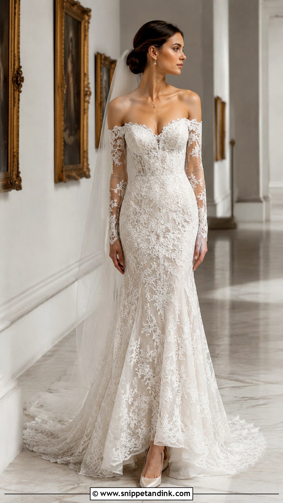 Off Shoulder Long Sleeve Lace Wedding Dress - Snippet and Ink - 20 Long Sleeve Lace Wedding Dresses