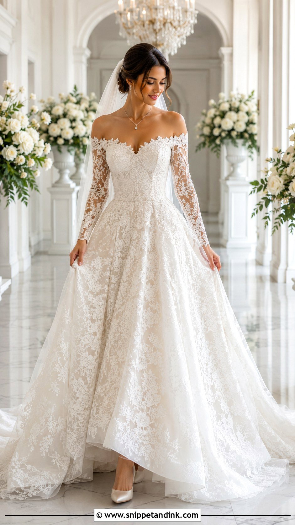 Off Shoulder Long Sleeve Lace Wedding Dress - Snippet and Ink - 20 Dantel Wedding Dress Long Sleeve Ideas