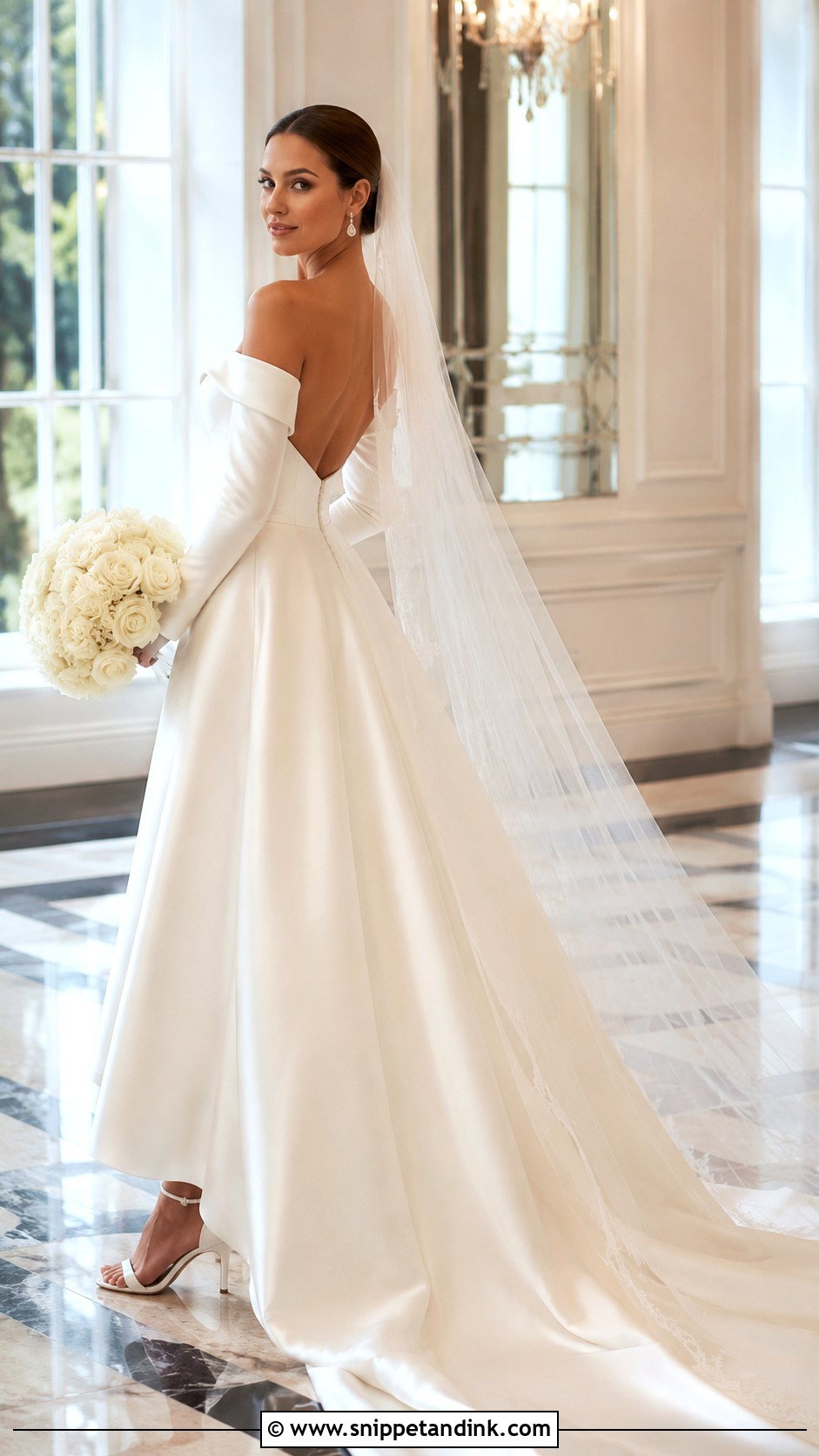 Off Shoulder Long Sleeve Low Back Wedding Dress - Snippet and Ink - 20 Long Sleeve Low Back Wedding Dress Ideas