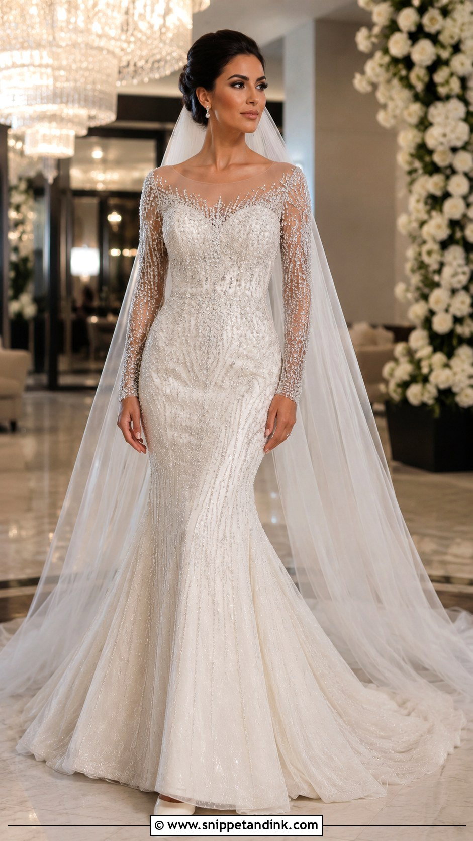 Off Shoulder Long Sleeve Mermaid Wedding Dress - Snippet and Ink - 25 Long Sleeve Mermaid Wedding Dress Ideas