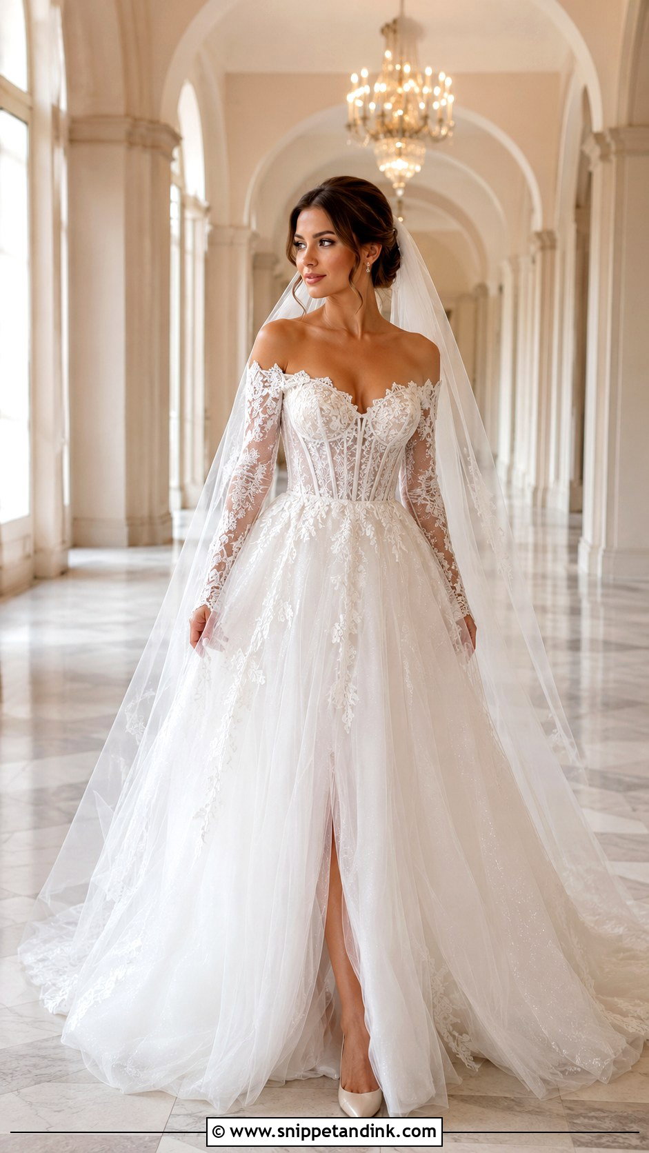 Off Shoulder Long Sleeve Princess Wedding Dress - Snippet and Ink - 20 Long Sleeve Princess Wedding Dress Ideas