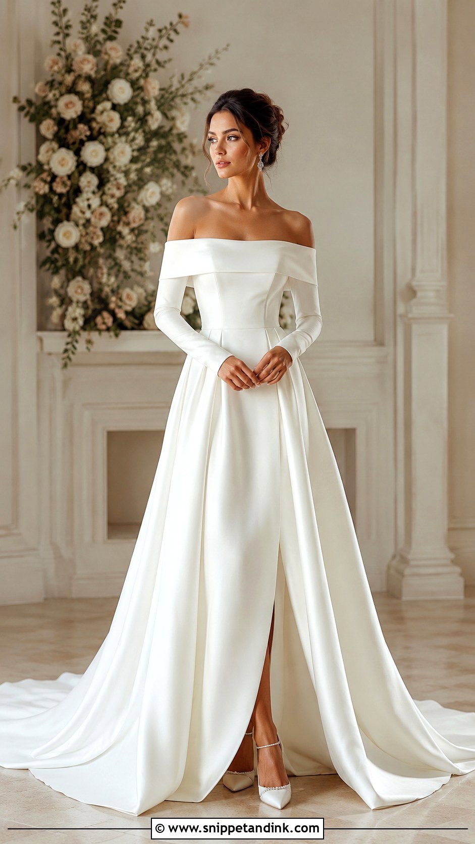 Off Shoulder Long Sleeve Wedding Dress - Snippet and Ink - 25 Sleeved Wedding Dress Ideas