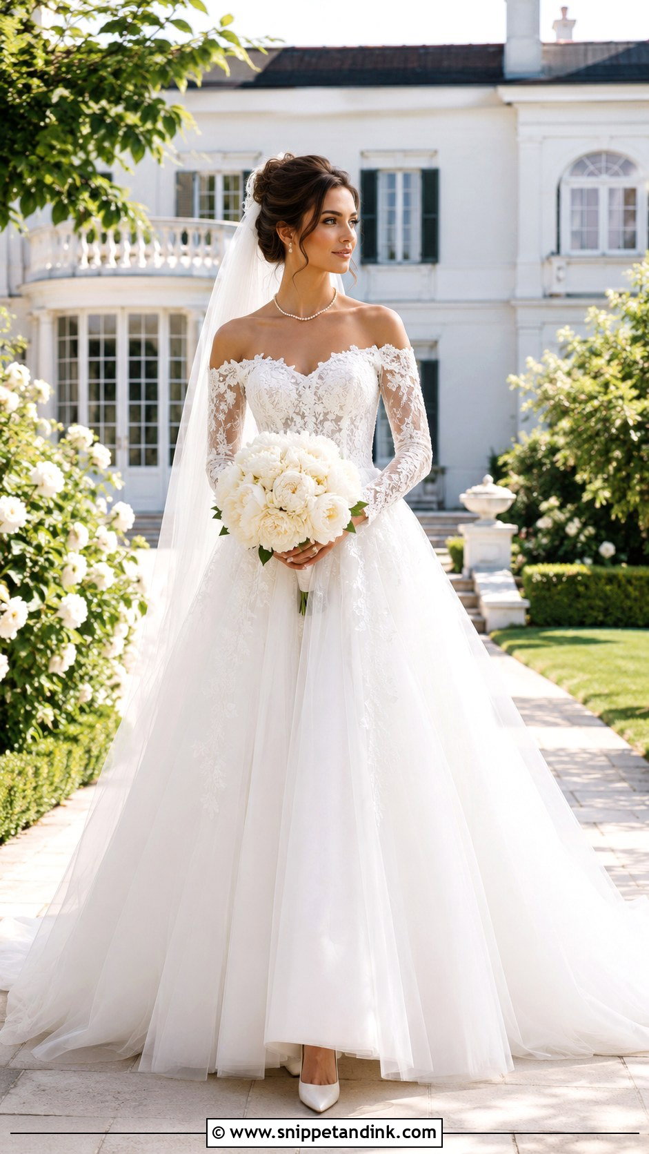 Off Shoulder Long Sleeve Wedding Dress - Snippet and Ink - 20 Fairytale Wedding Dress Long Sleeve Ideas