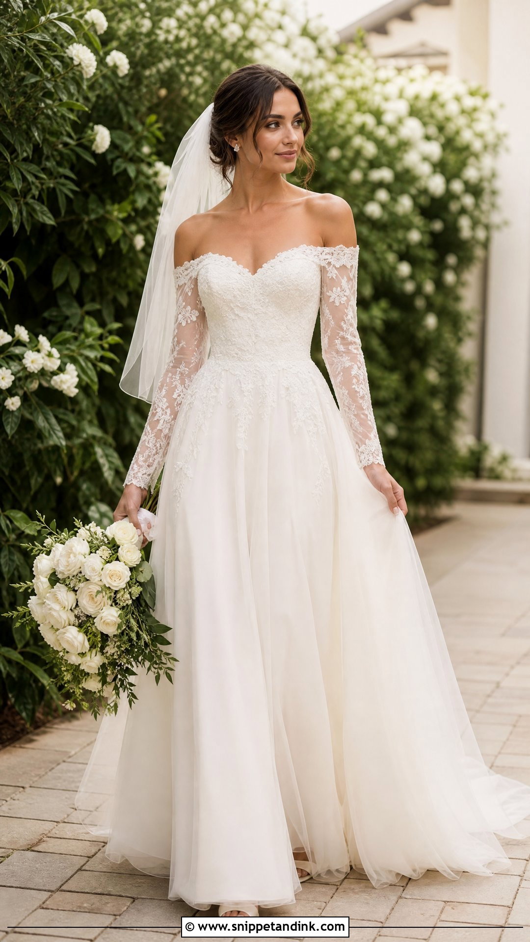 Off Shoulder Long Sleeve Wedding Dress - Snippet and Ink - 25 Romantic Long Sleeve Wedding Dress Ideas
