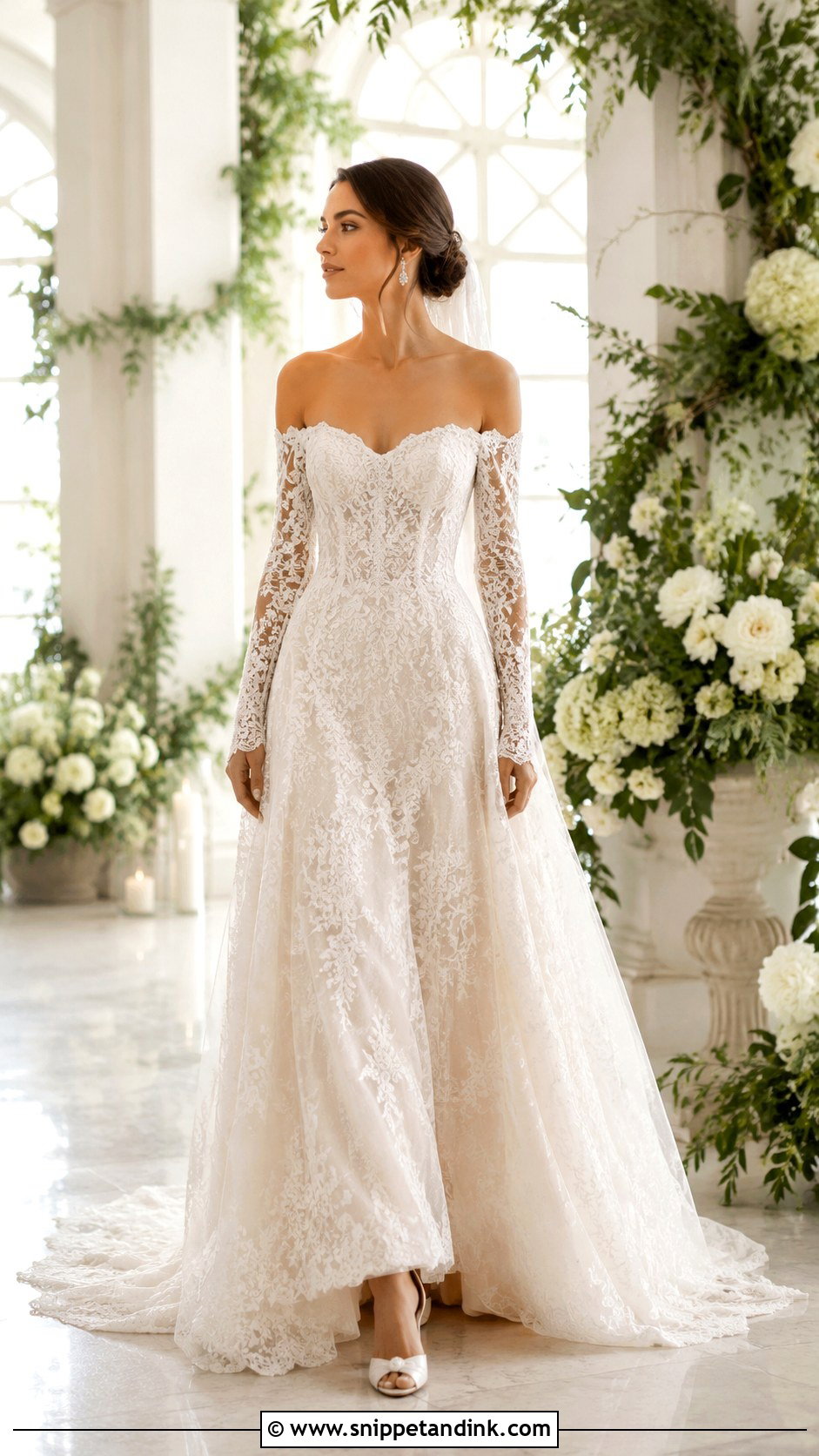 Off Shoulder Long Sleeve Wedding Dress - Snippet and Ink - 25 Wedding Dresses with Long Sleeves