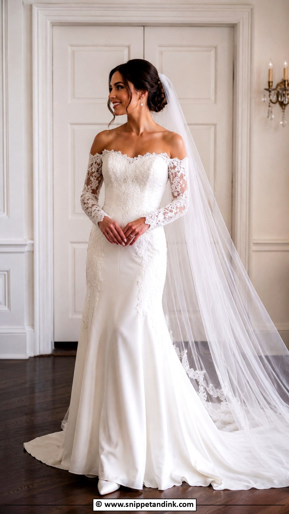 Off Shoulder Long Sleeve Wedding Dress - Snippet and Ink - 35 Off Shoulder Wedding Dress Ideas