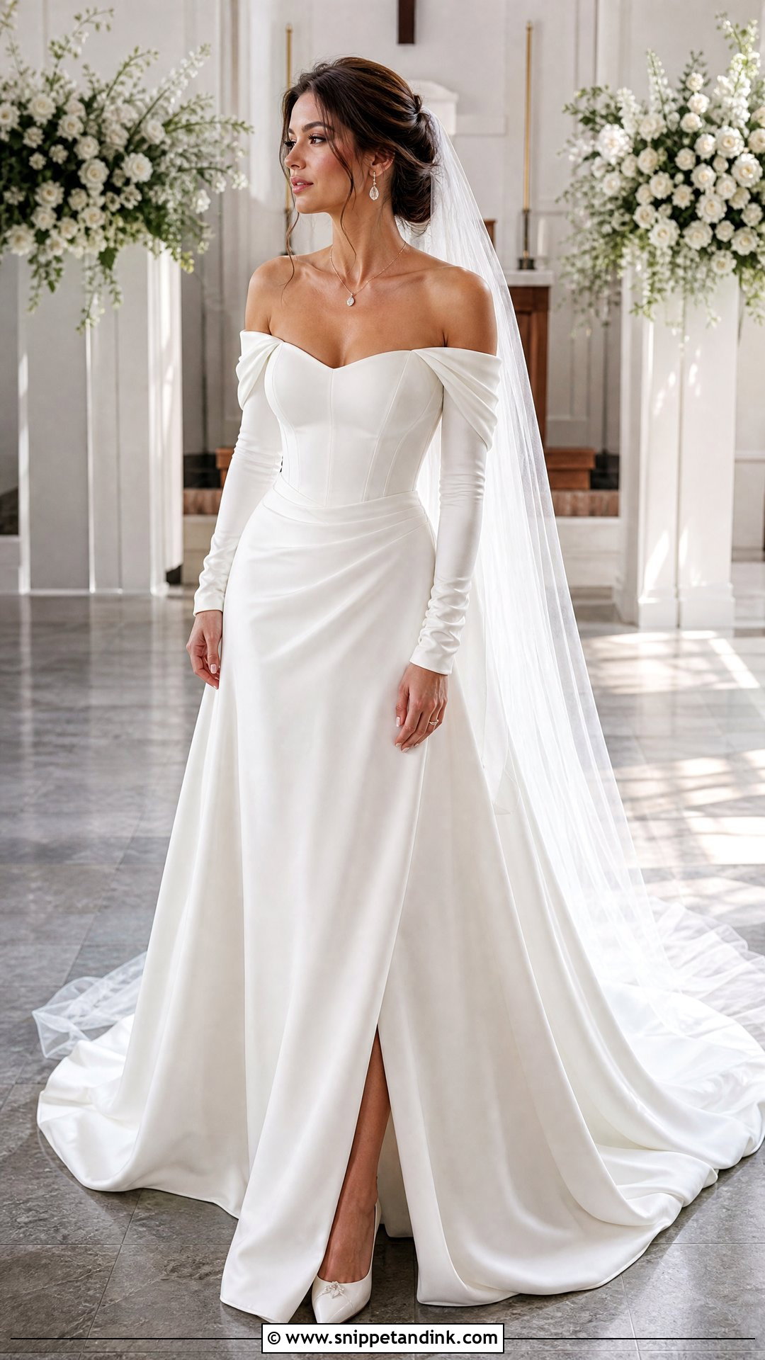 Off Shoulder Long Sleeve Wedding Gown - Snippet and Ink - 20 Wedding Gown Long Sleeve Ideas