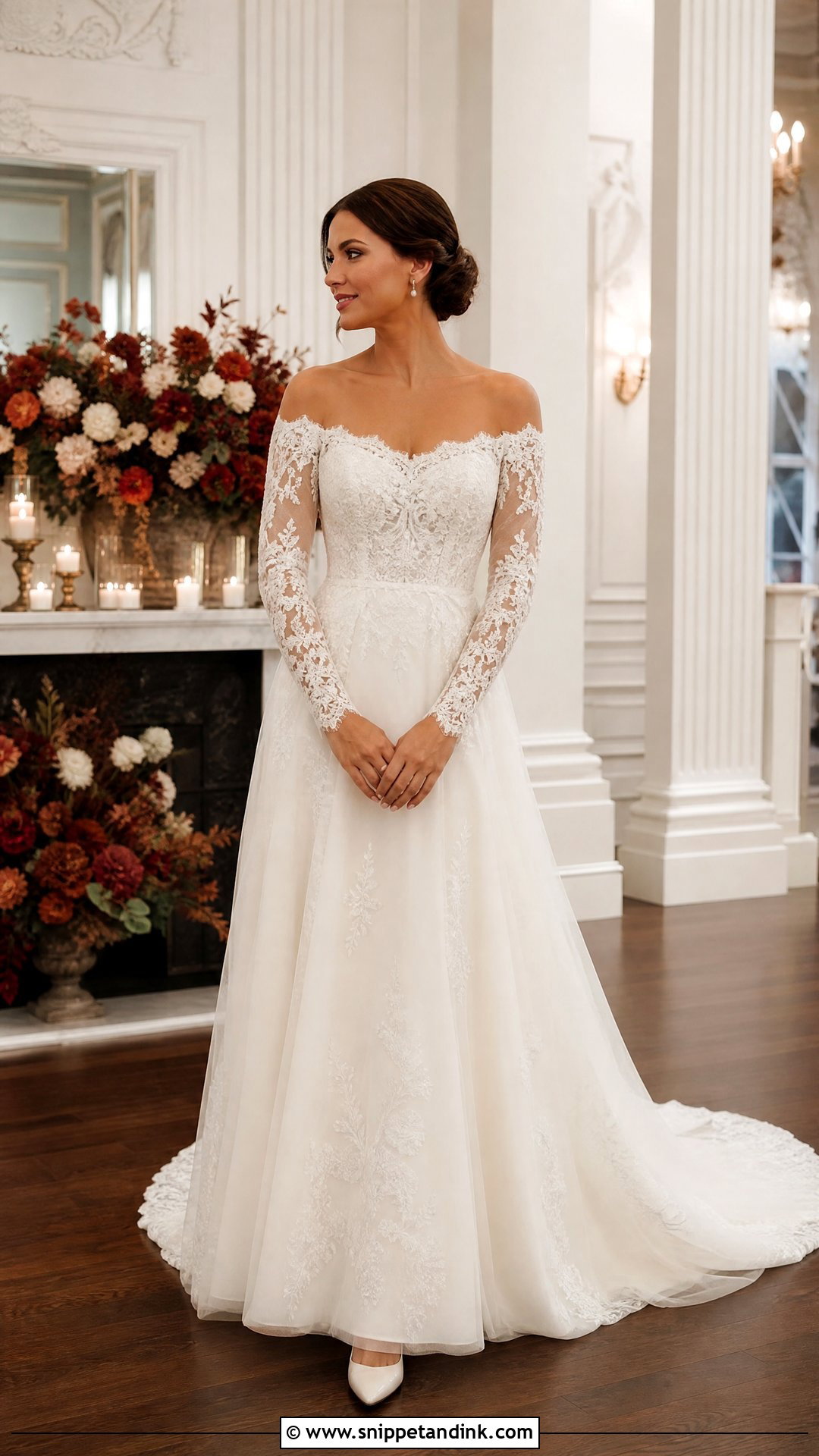 Off Shoulder Long Sleeve Wedding Gown - Snippet and Ink - 25 Off Shoulder Wedding Gown Ideas