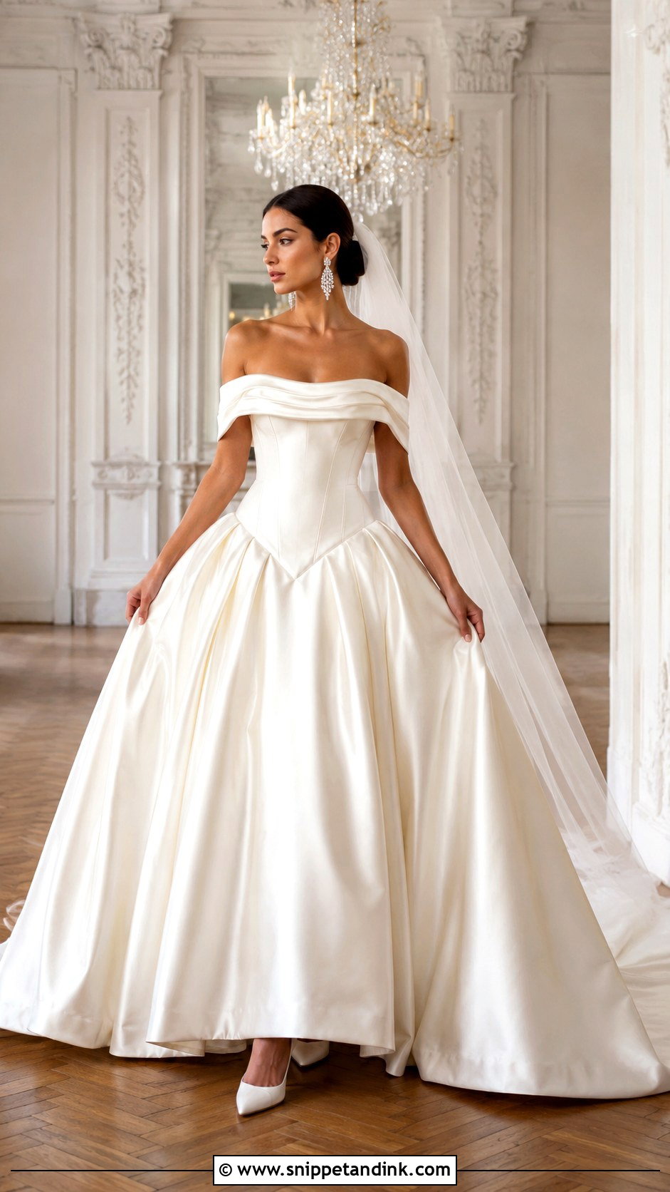 Off Shoulder Low Waisted Wedding Dress - Snippet and Ink - 20 Low Waisted Wedding Dress Ideas
