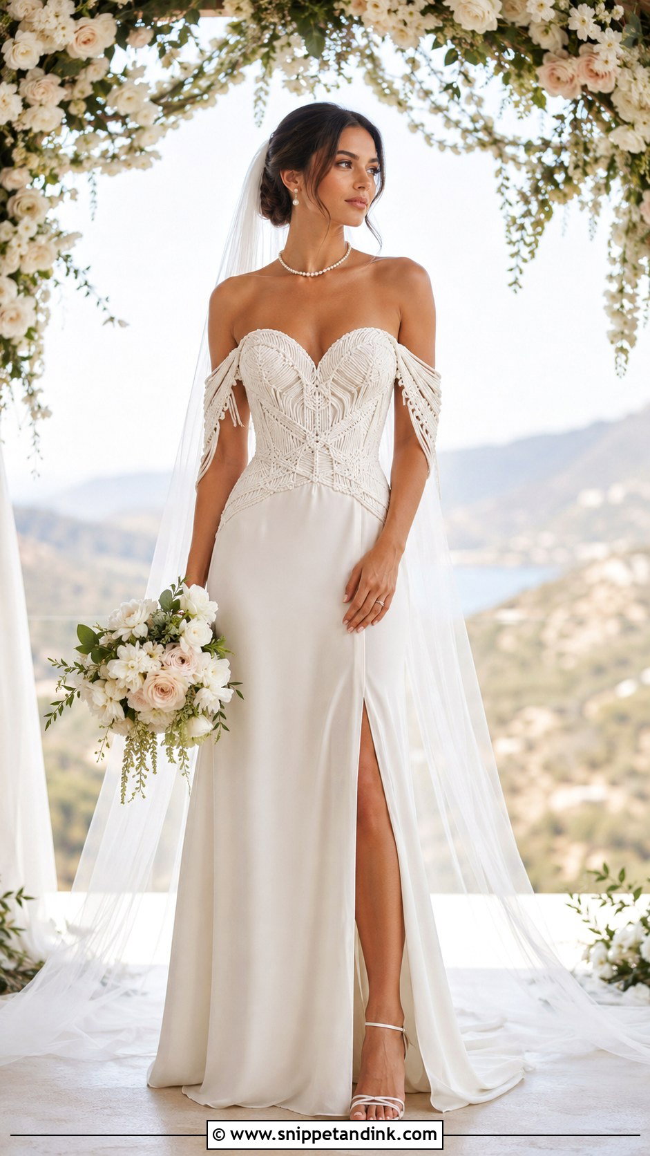 Off Shoulder Macrame Wedding Dress - Snippet and Ink - 20 Macrame Wedding Dress Ideas