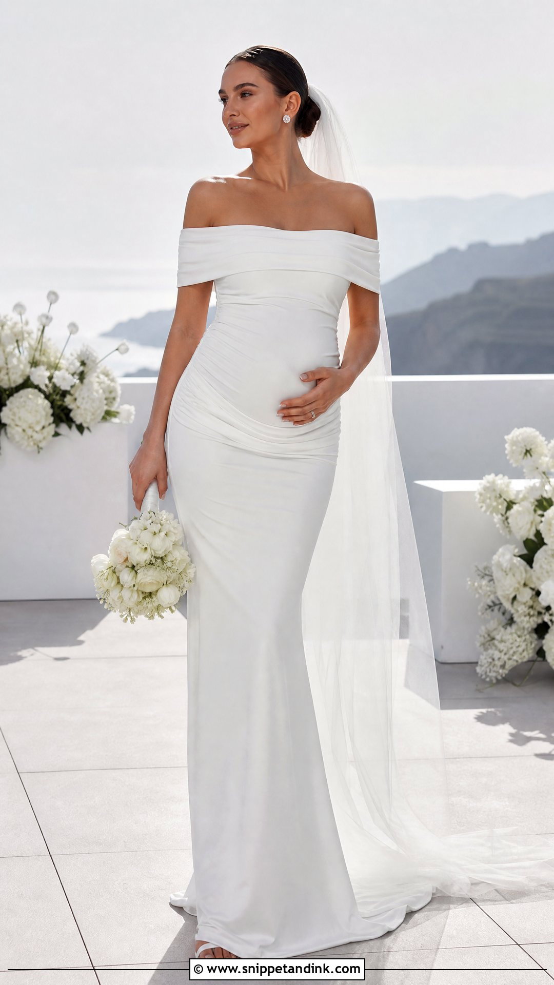 Off Shoulder Maternity Bridal Gown - Snippet and Ink - 25 Maternity Bridal Gowns