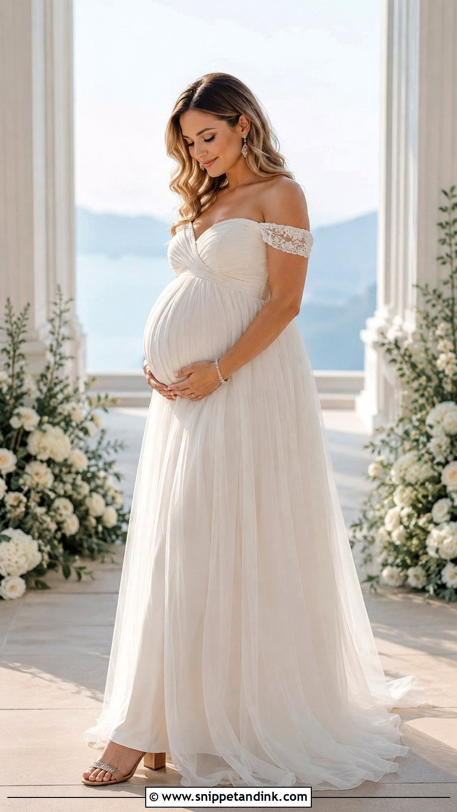 Off Shoulder Maternity Wedding Dress - Snippet and Ink - 30 Maternity Wedding Dress Ideas