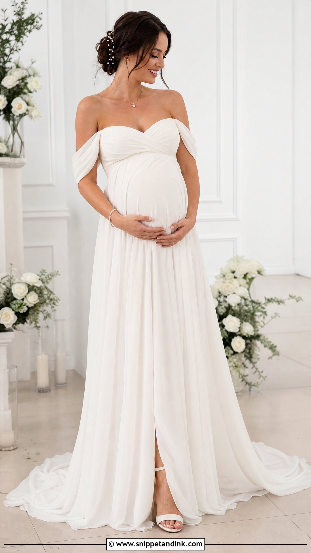 Off Shoulder Maternity Wedding Dress - Snippet and Ink - 25 Wedding Dress for Pregnant Bride Ideas