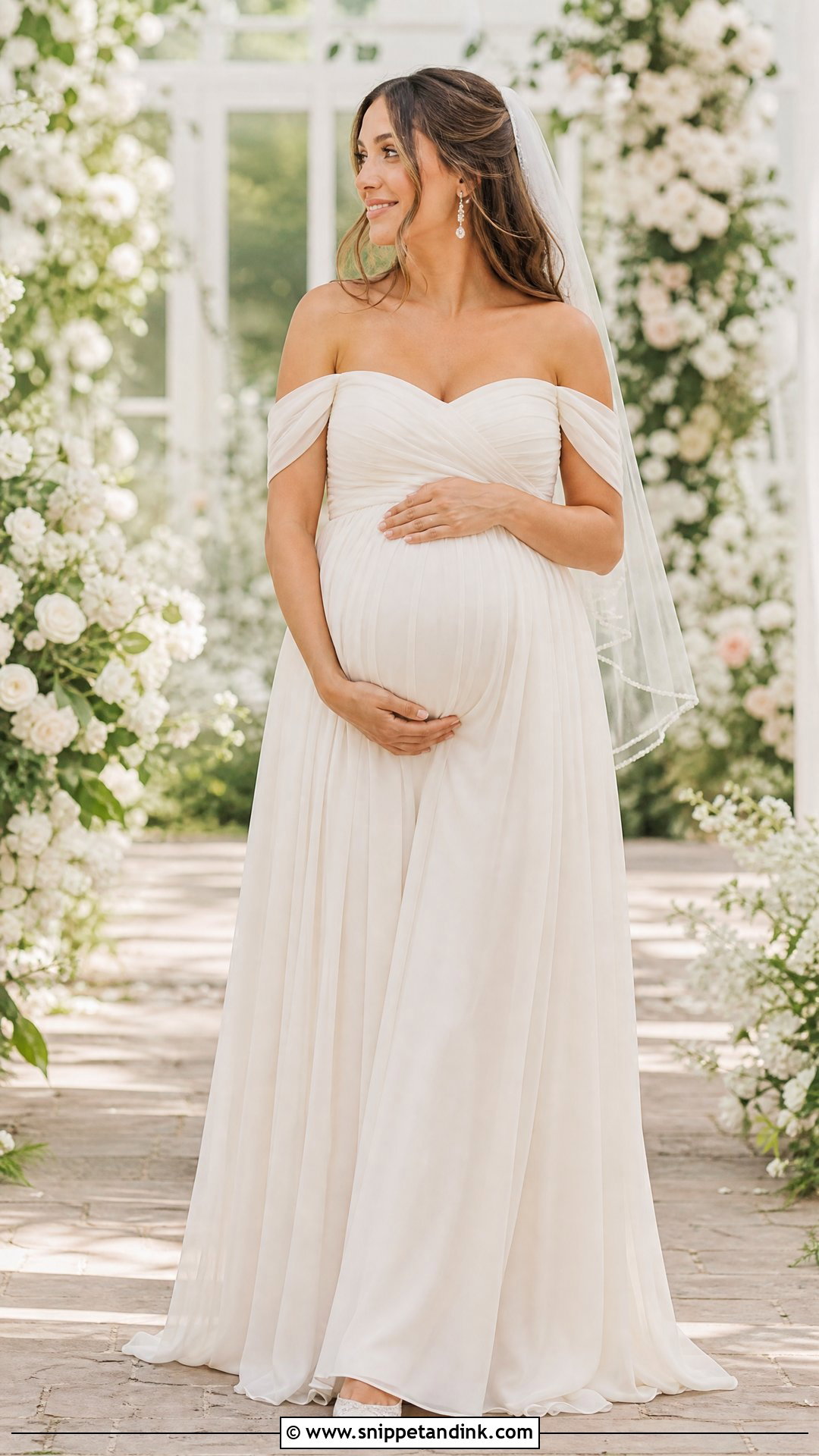 Off Shoulder Maternity Wedding Dress - Snippet and Ink - 20 Simple Wedding Dress for Pregnant Bride Ideas