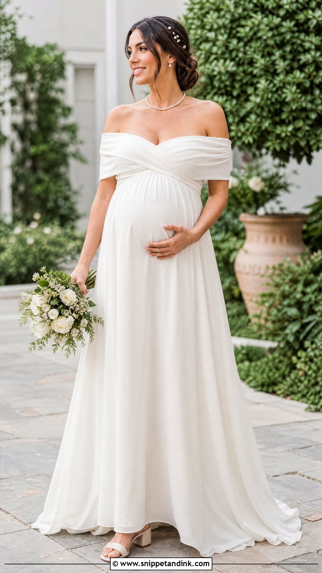 Off Shoulder Maternity Wedding Gown - Snippet and Ink - 25 Maternity Wedding Gown Ideas
