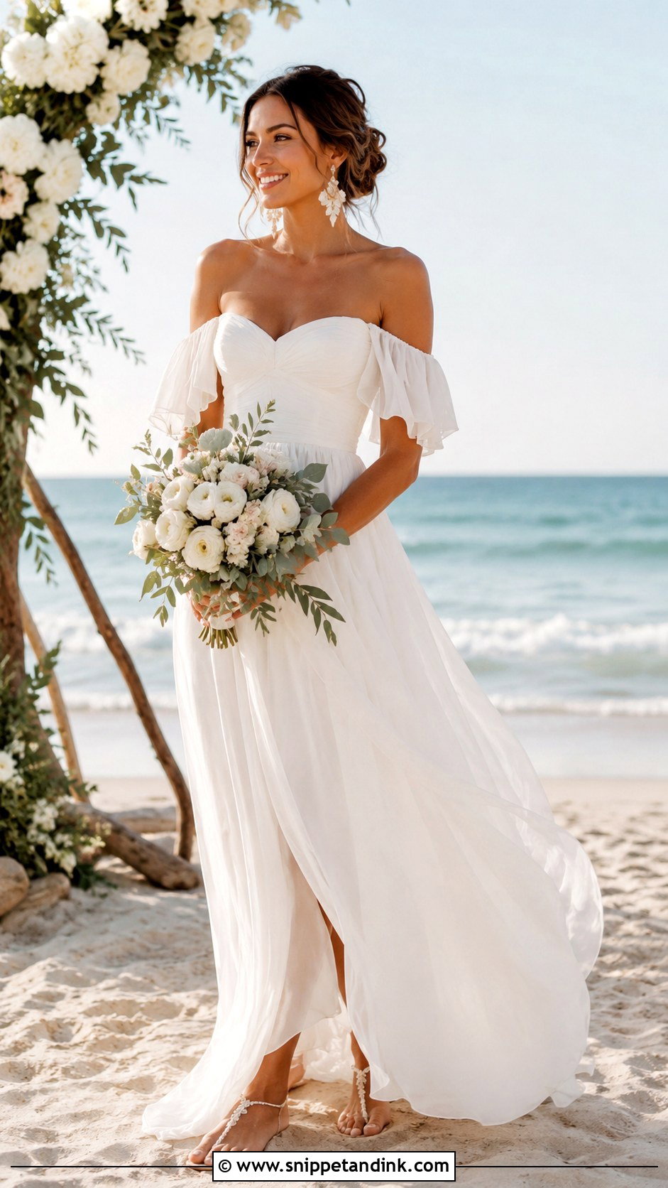 Off Shoulder Maxi Beach Wedding Dress - Snippet and Ink - 20 Casual Beach Wedding Dress Ideas