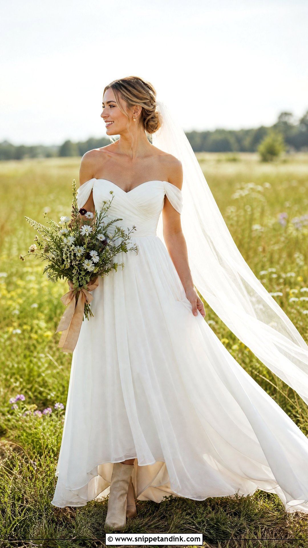 Off Shoulder Meadow Wedding Dress - Snippet and Ink - 20 Outdoorsy Wedding Dress Ideas